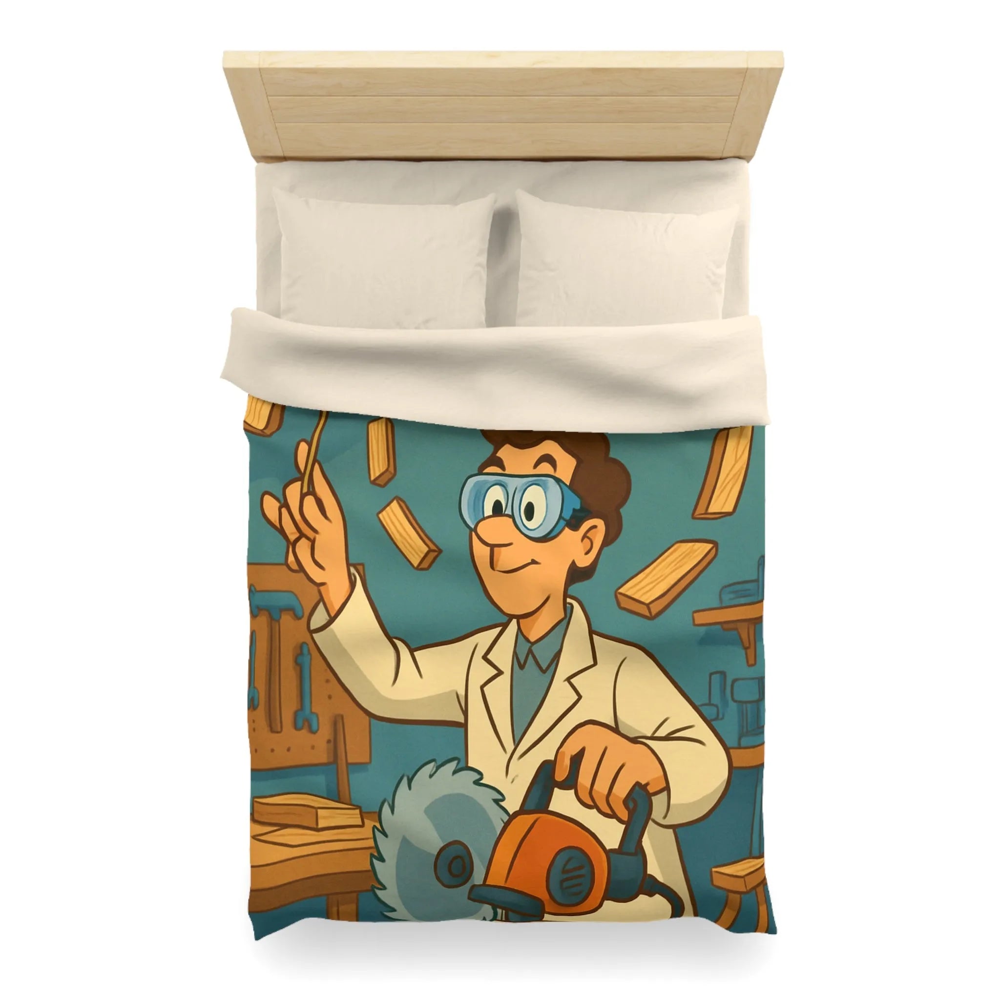 Housse de couette avec design créatif de menuiserie en style rétro et ludique