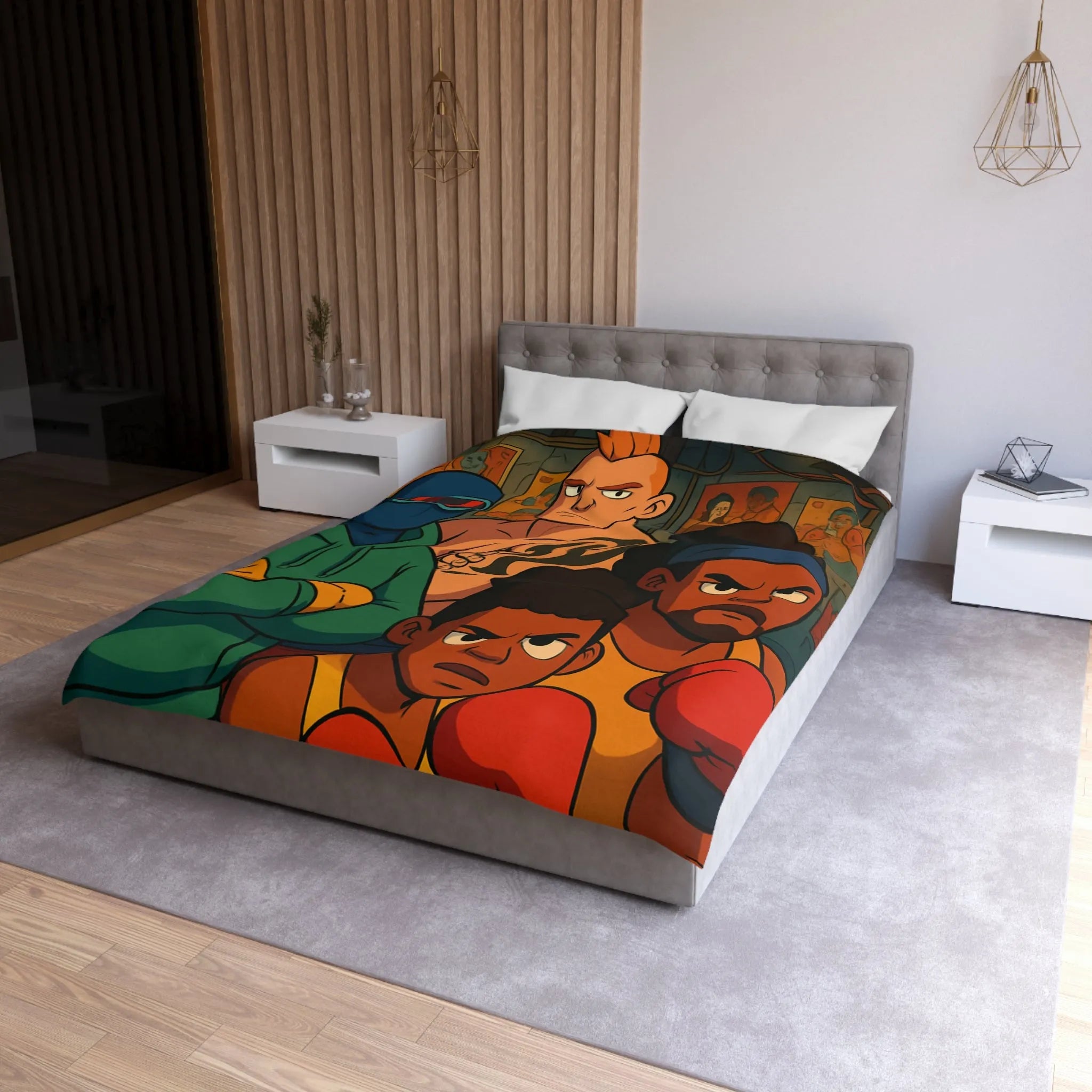 Housse de couette colorée avec boxeurs dessin animé pour chambre enfant sportive unique