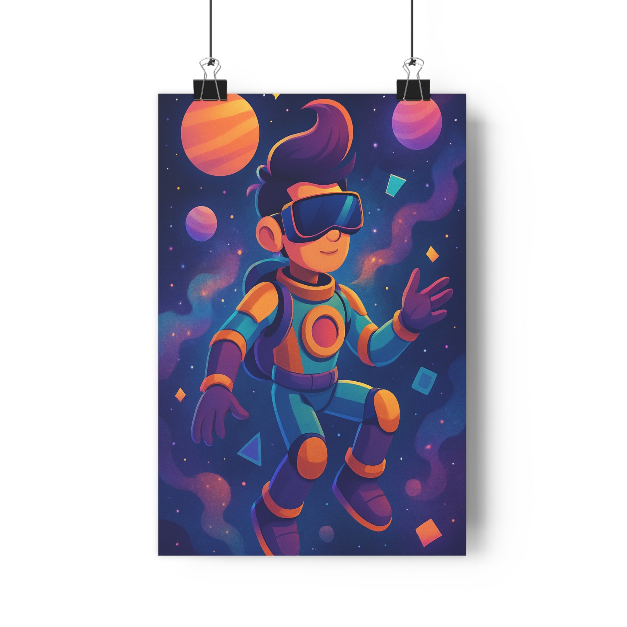 Poster décoratif coloré futuriste astronaute espace univers planètes géométrique dynamique bureau chambre 30x46 qualité