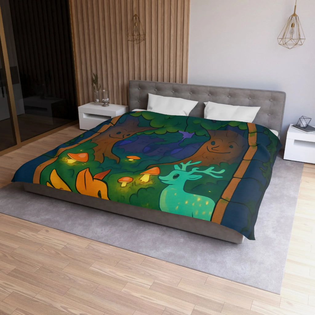 Housse de couette magique forêt enchantée avec créatures féériques et champignons lumineux