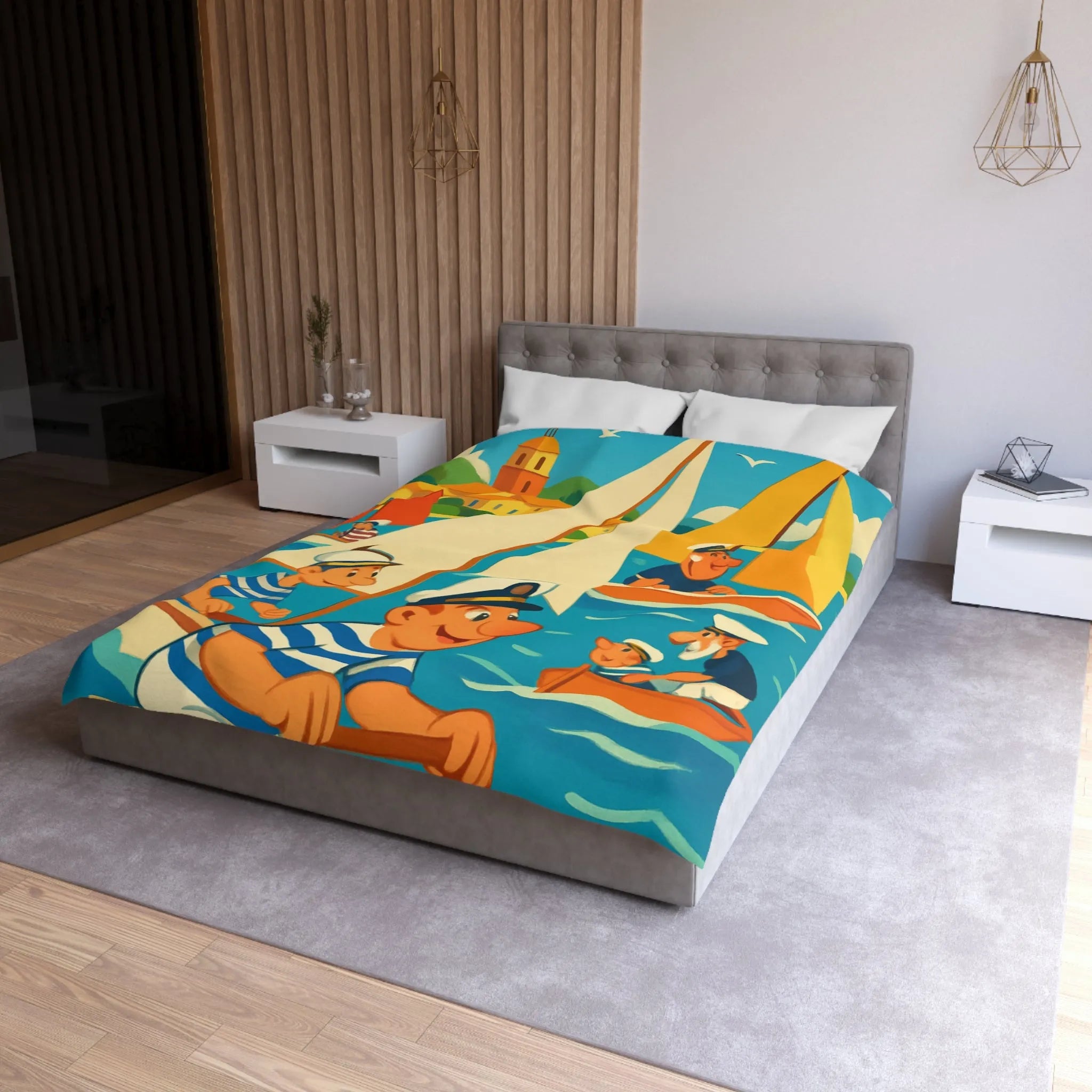 Housse de Couette Marine Vintage avec Voiliers et Matelots pour Chambre Ensoleillée