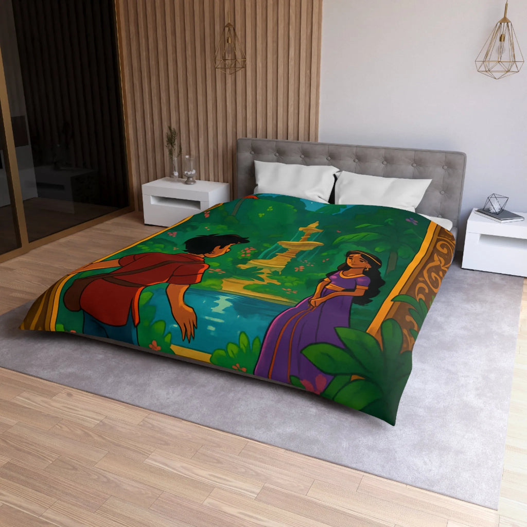 Housse De Couette Enchantée Illustrant Jardin Nocturne Avec Fontaine Et Clair De Lune