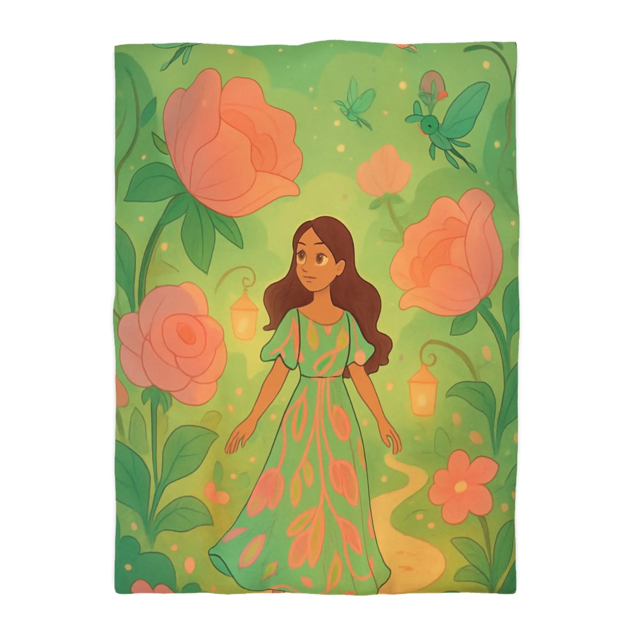 Housse de Couette Féérique avec Fleurs Roses et Papillons pour Chambre Enchantée