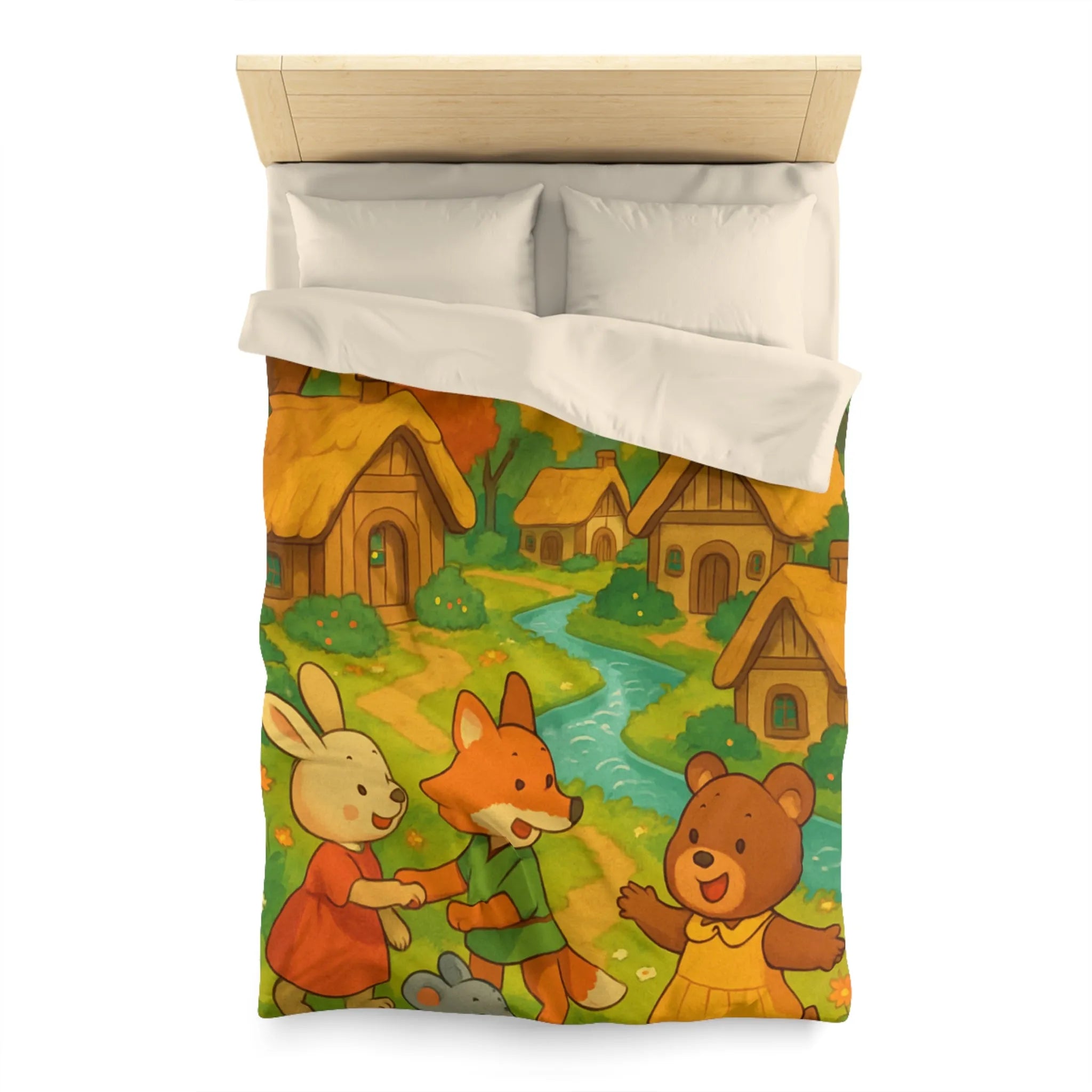 Adorable Illustration Animalière Colorée Idéale pour une Housse de Couette Enfantine et Enchantée