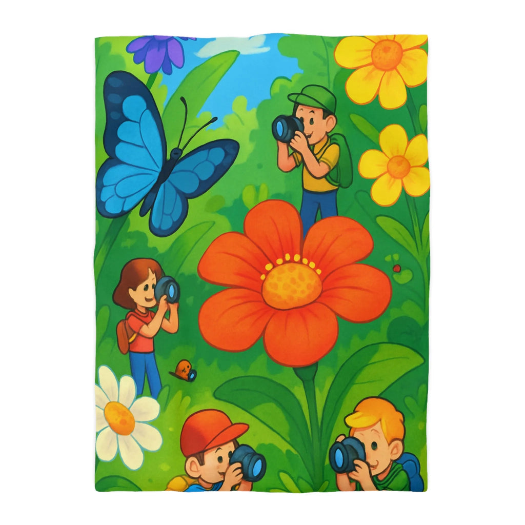 Housse de couette aux motifs colorés d'explorateurs photographes et nature en plein été