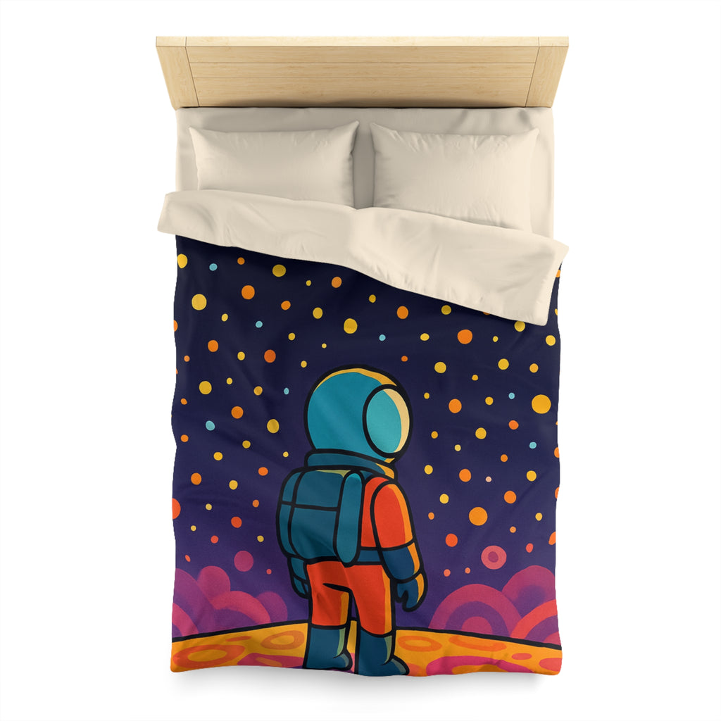 Housse de couette spatiale colorée avec astronaute et étoiles multicolores pour chambre enfant