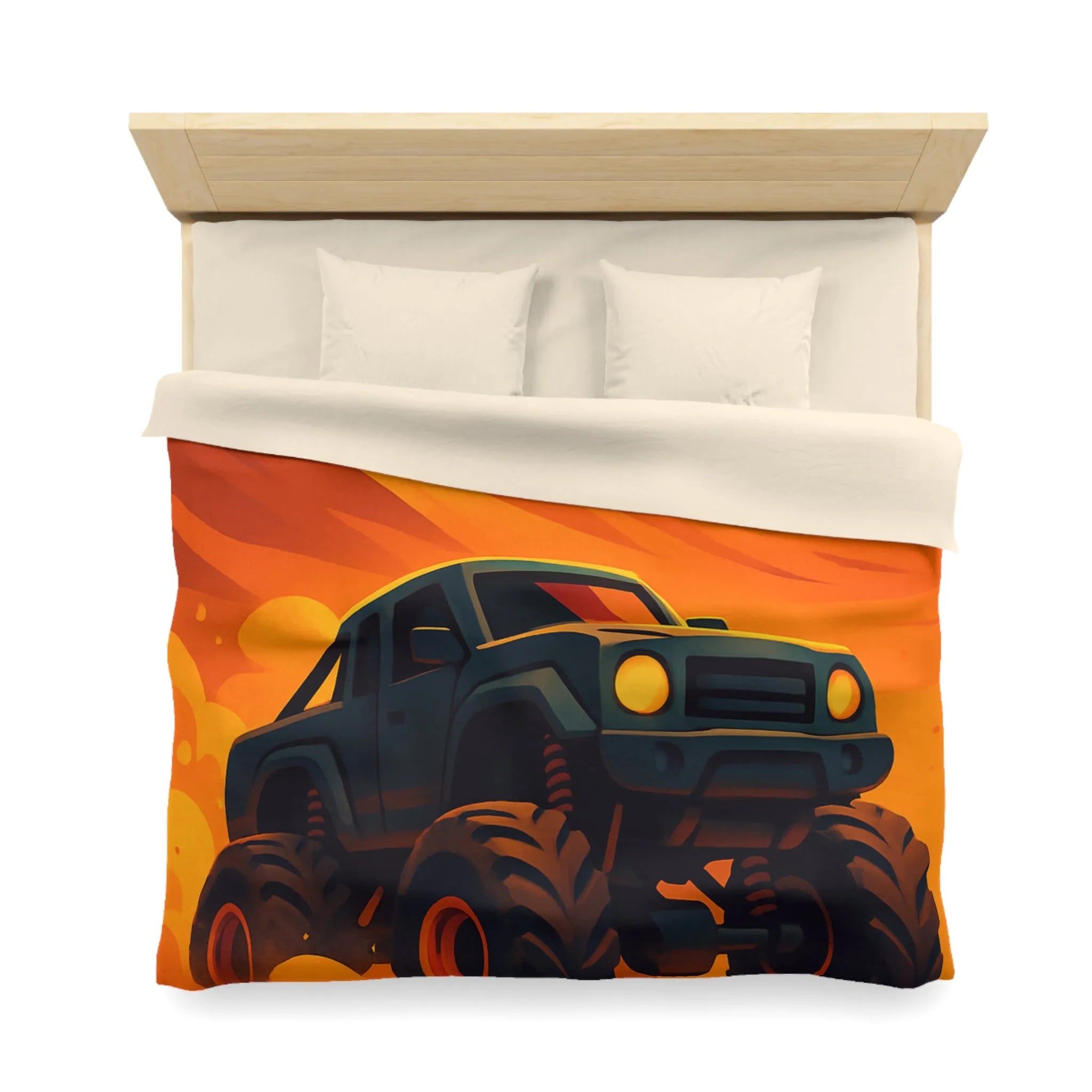 Housse de couette camion monstres désert coucher de soleil aventure pour chambre d'enfant