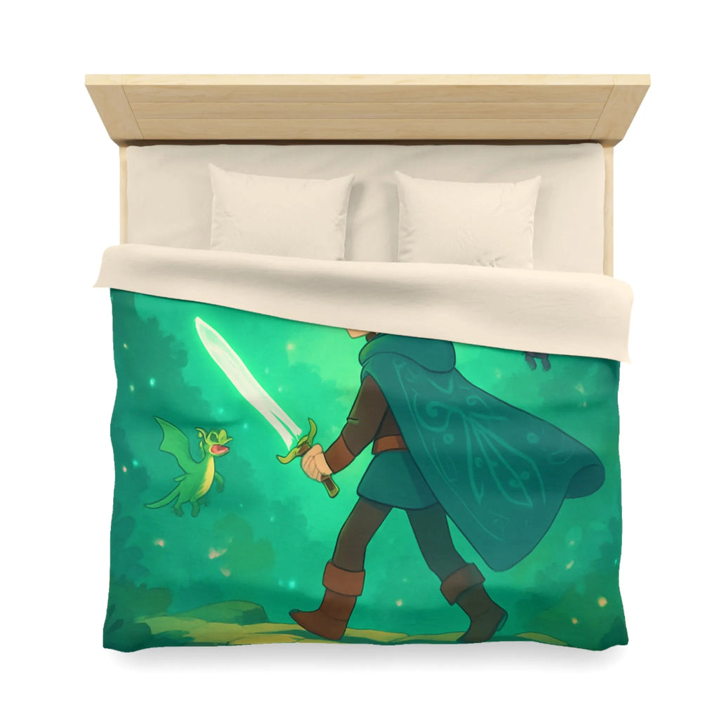 Housse de couette enfant magique avec épée lumineuse et créatures enchantées en forêt
