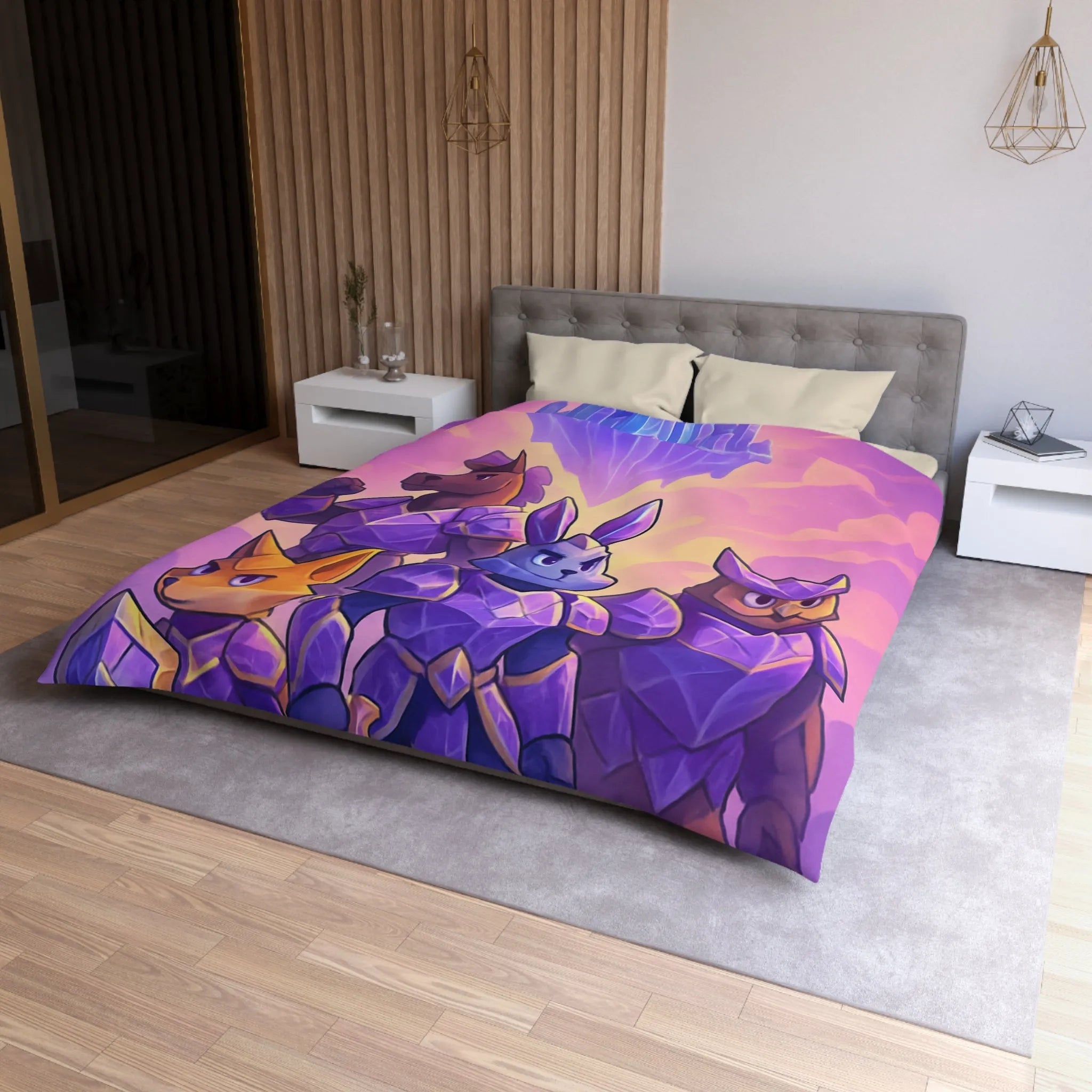 Housse de couette avec animaux chevaliers et château flottant pour chambre enfant
