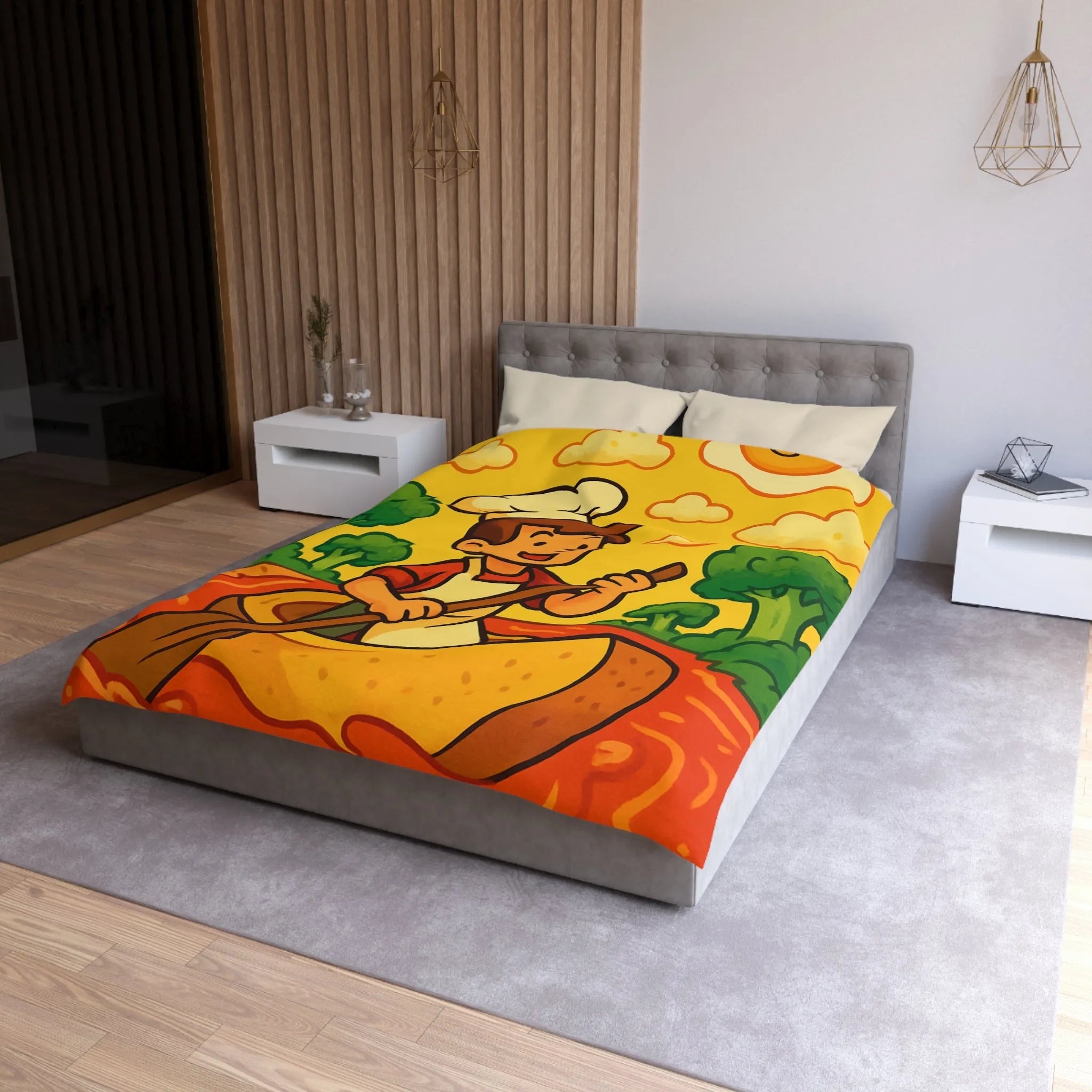 Housse de Couette Chef Enfant Naviguant en Barque sur Rivière Orange Ludique et Colorée