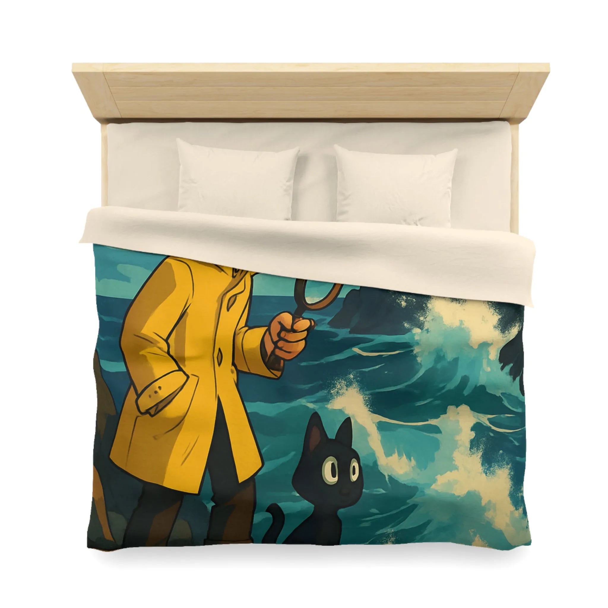 Housse de Couette Aventure Enfantine avec Phare, Océan et Chat Mystérieux