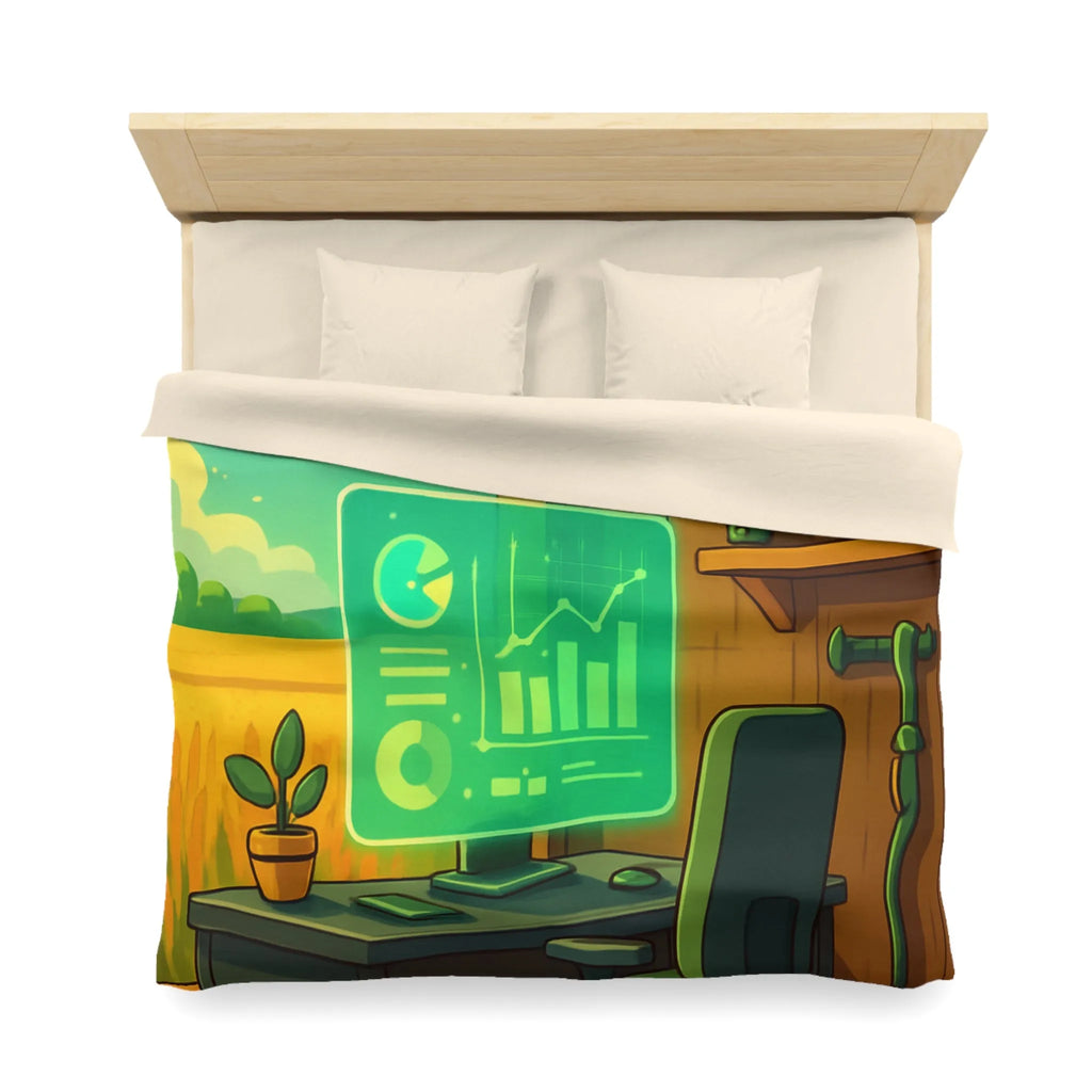 Housse de couette avec design moderne d'abeilles et station de travail futuriste