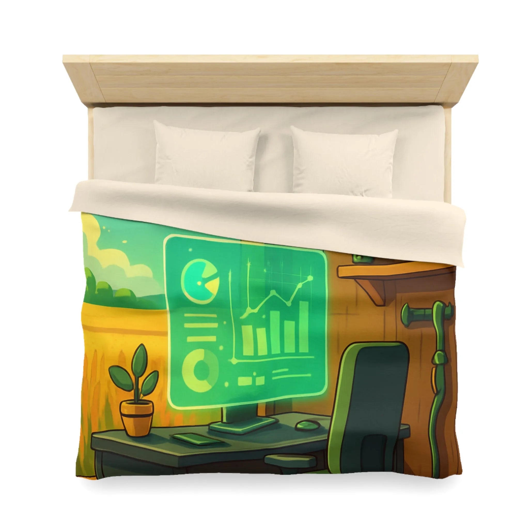 Housse de couette avec design moderne d'abeilles et station de travail futuriste