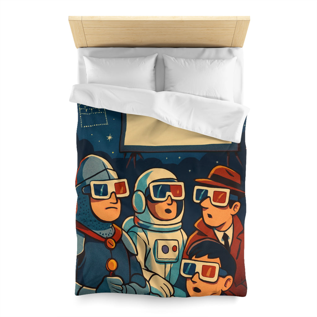 Housse de Couette Unique Inspirée Cinéma Rétro Avec Personnages Insolites Regardant Écran