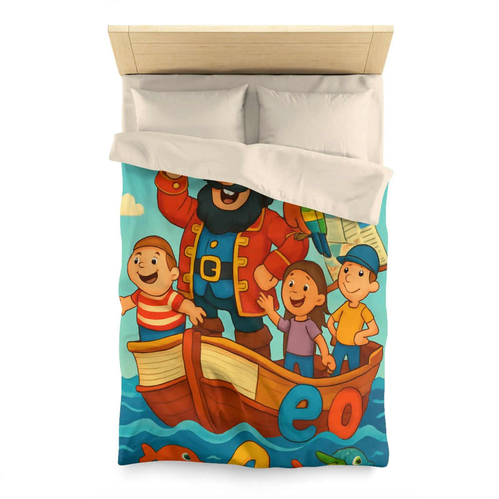 Housse de couette enfant pirate avec voyelles, perroquet et mer colorée