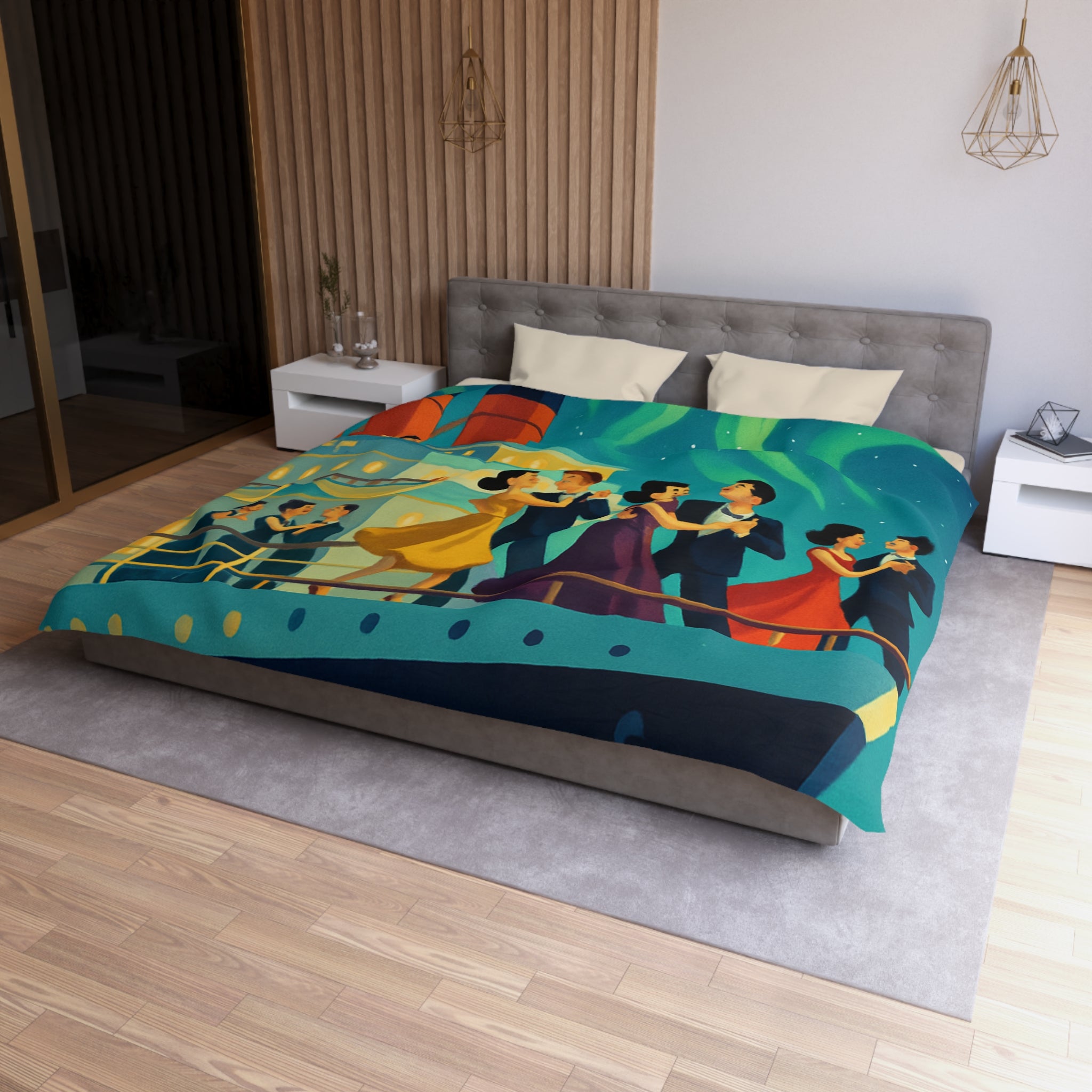 Housse de couette rétro dance nocturne aurores boréales croisière bateau élégant