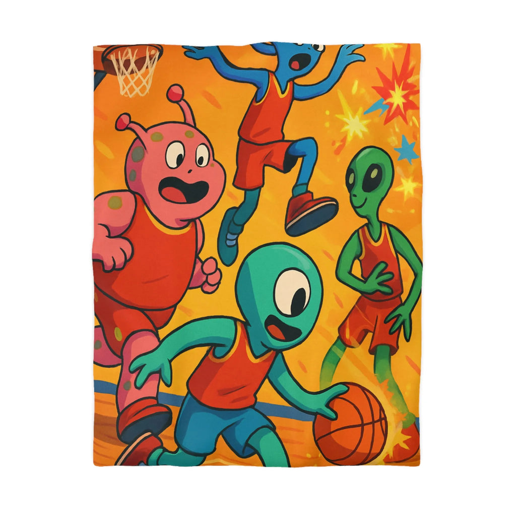 Housse de couette alien colorée pour chambre d'enfant avec thème basket et espace