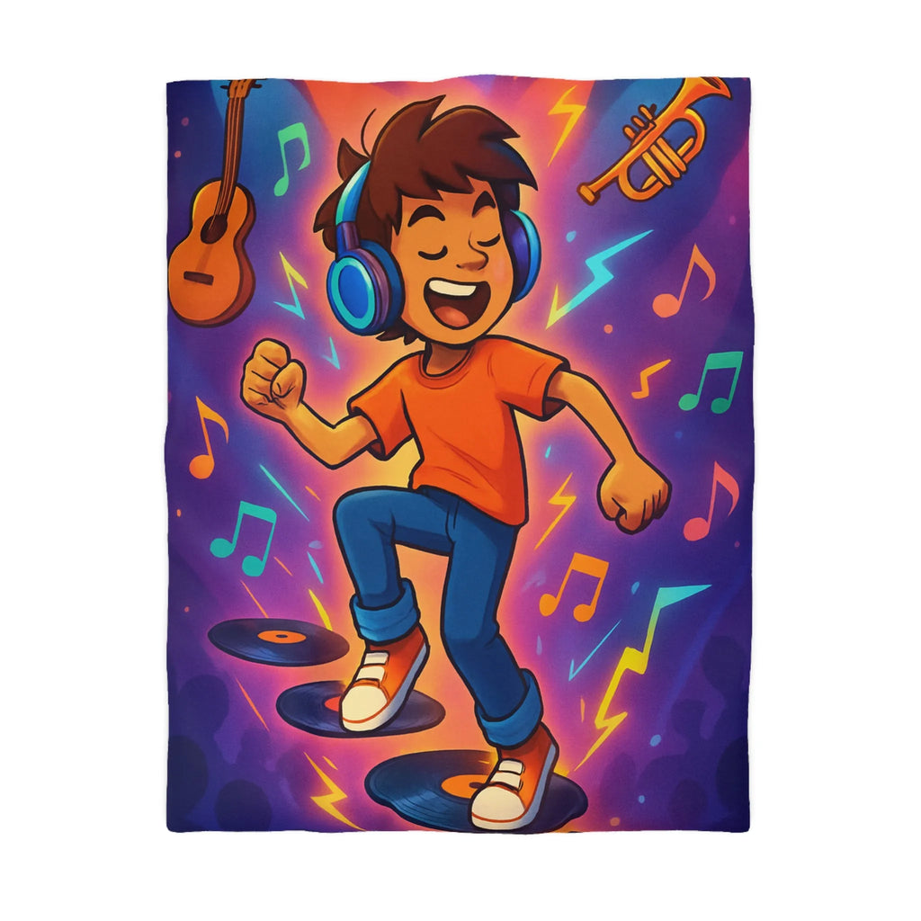 Housse de couette animée avec design musical vibrant pour chambres colorées et dynamiques