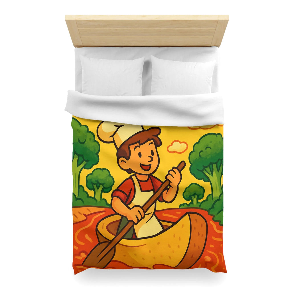 Housse de Couette Chef Enfant Naviguant en Barque sur Rivière Orange Ludique et Colorée