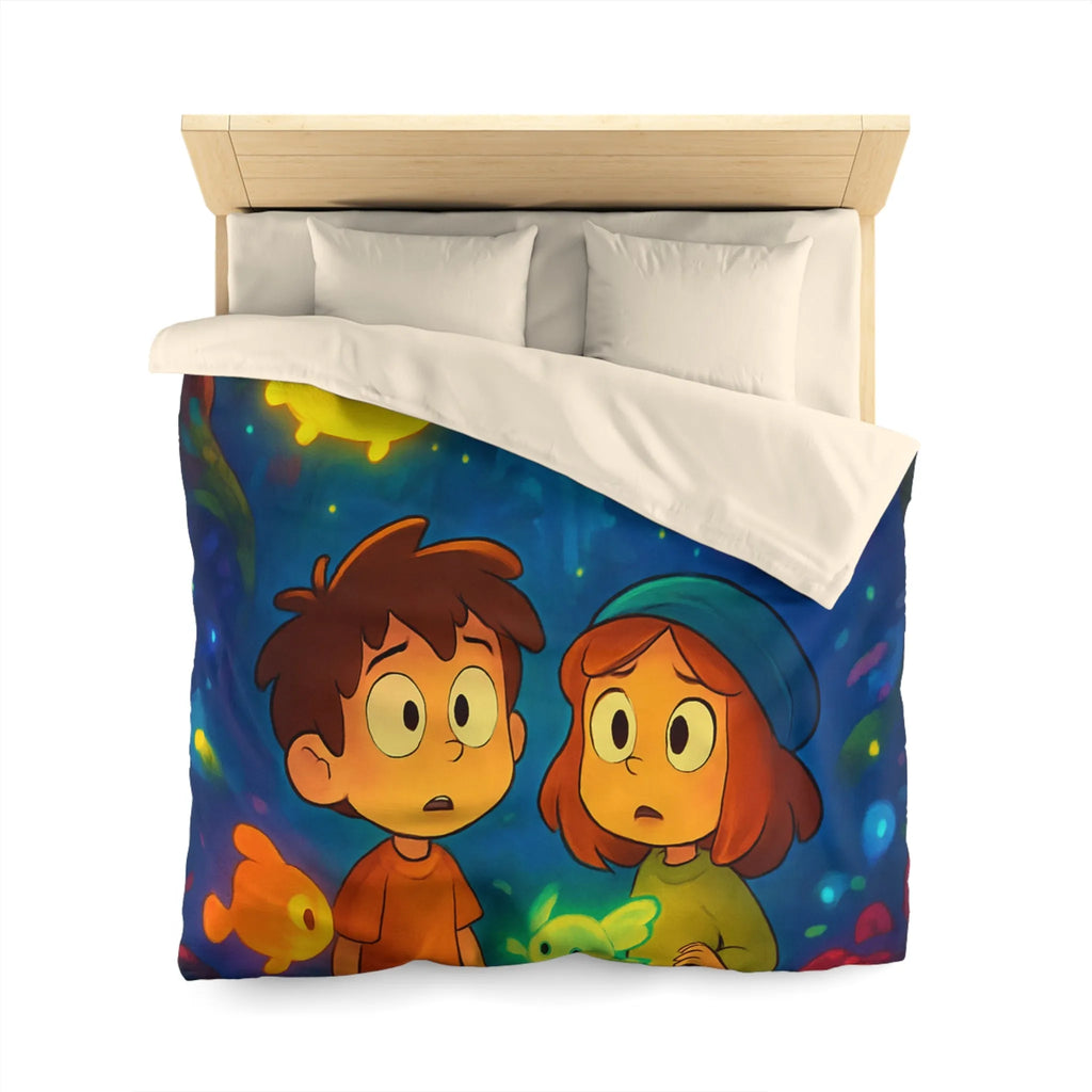 Housse de Couette Enfant Fantaisie avec Créatures Lumineuses dans Forêt Mystérieuse et Enchantée