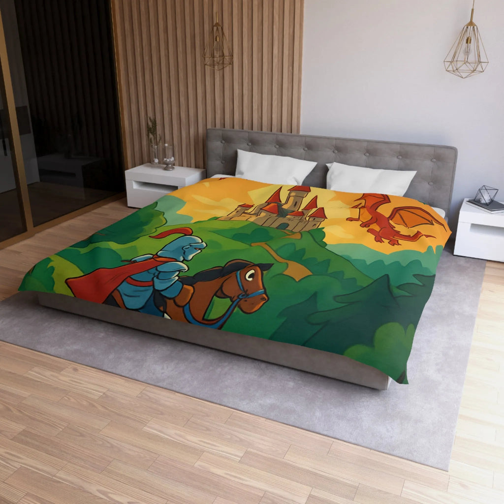 Housse de couette chevalier et dragons colorés pour chambre enfant thème aventure magique