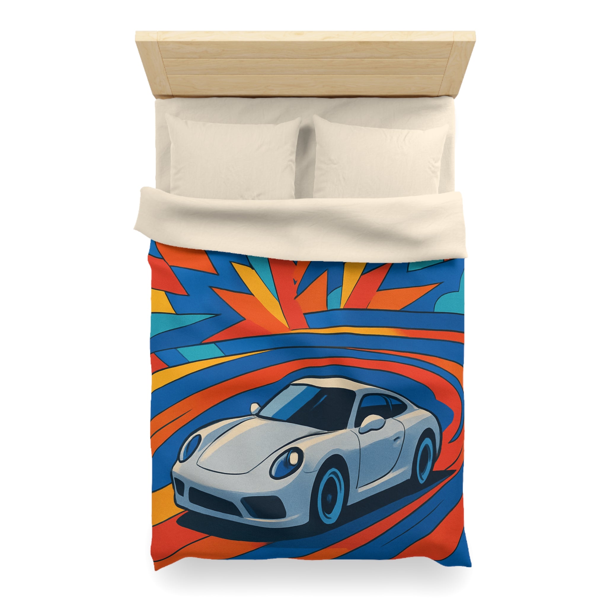 Housse de couette voiture sportive dynamique avec explosion de couleurs vives et éclatantes