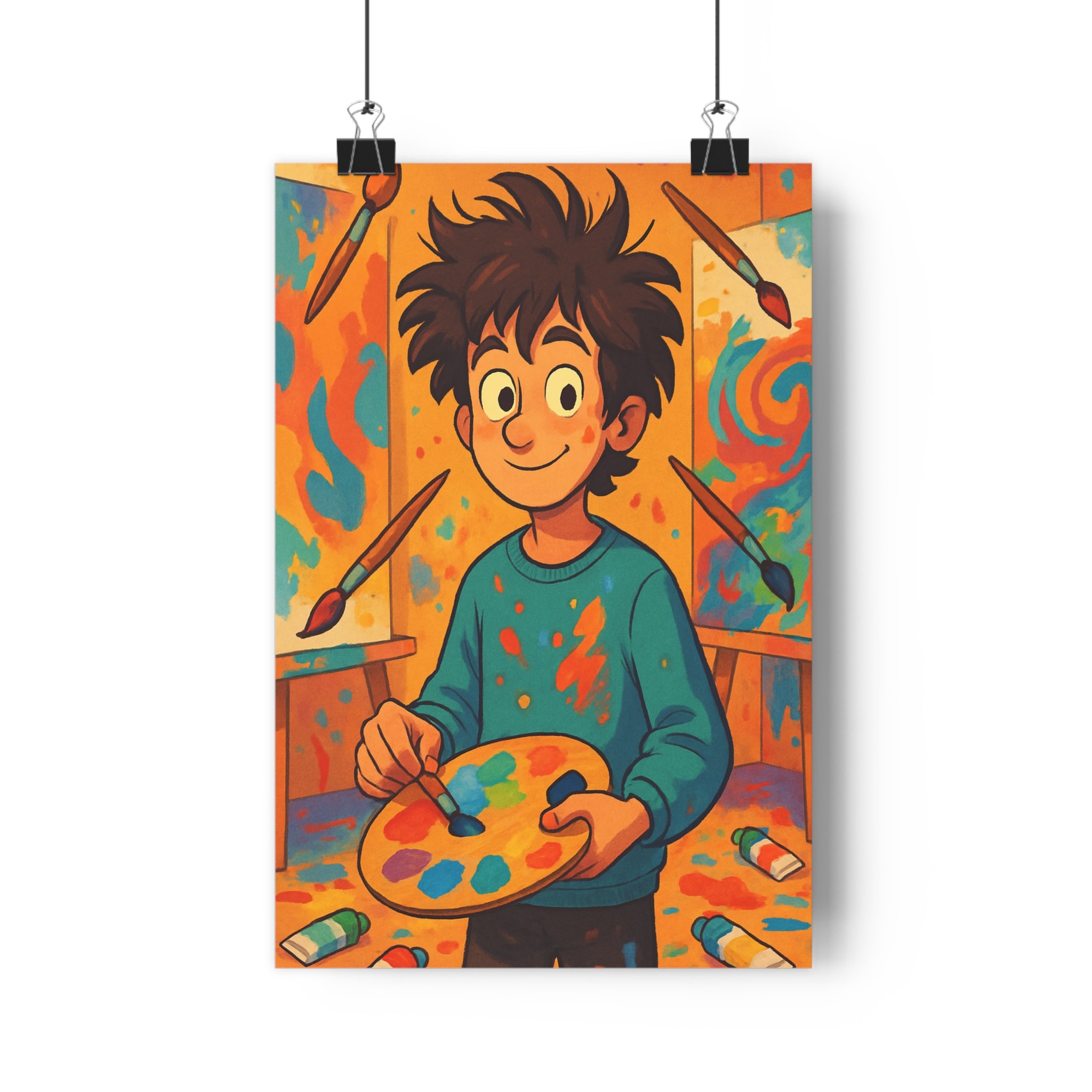 Poster décoratif animé coloré joyeux enfant atelier créatif vibrant artistique expressif peinture chambre 30x46