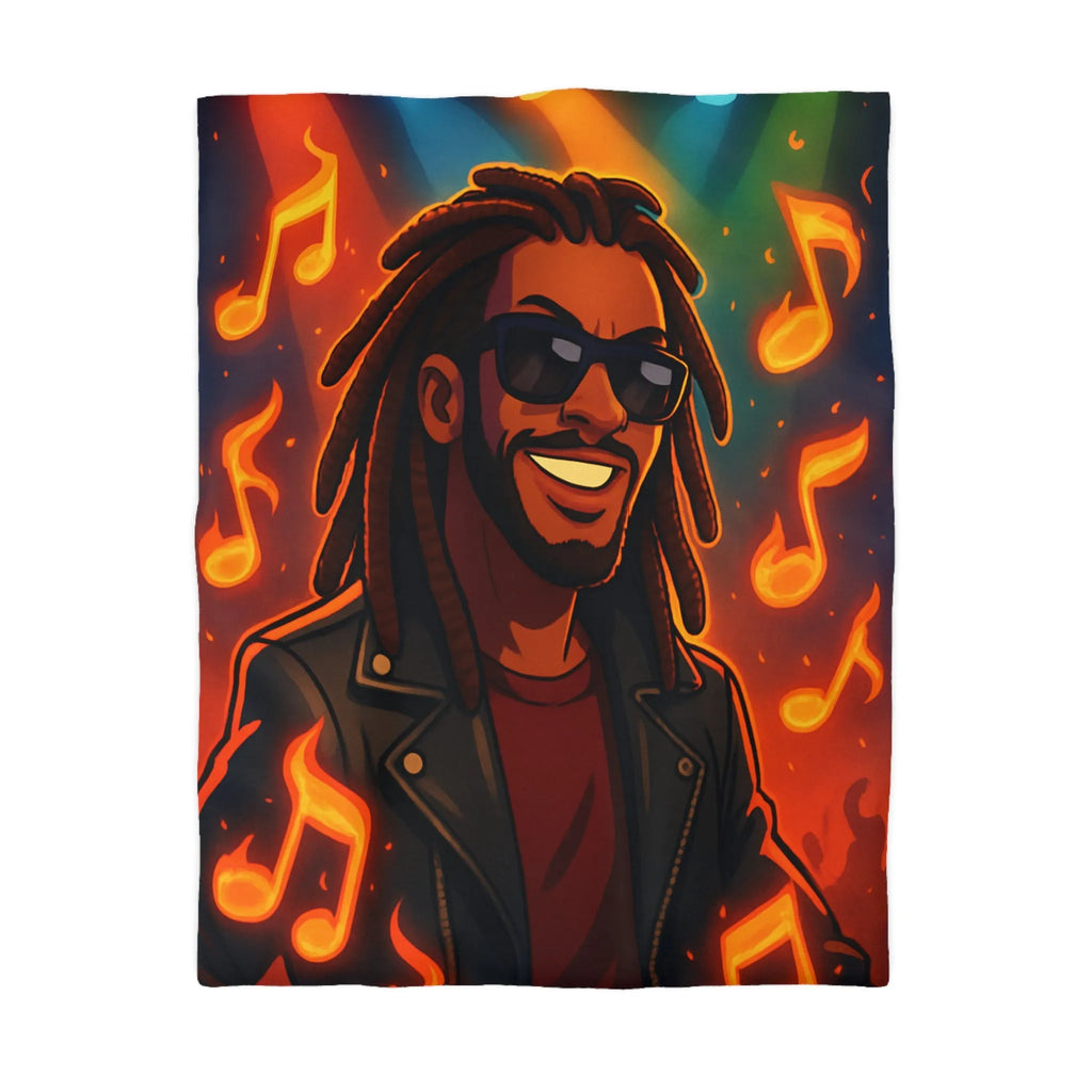 Housse de couette artistique avec musicien animé sous lumières de concert colorées