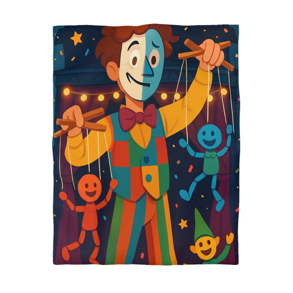Housse de couette marionnettiste coloré avec motifs joyeux pour chambre d'enfant festive