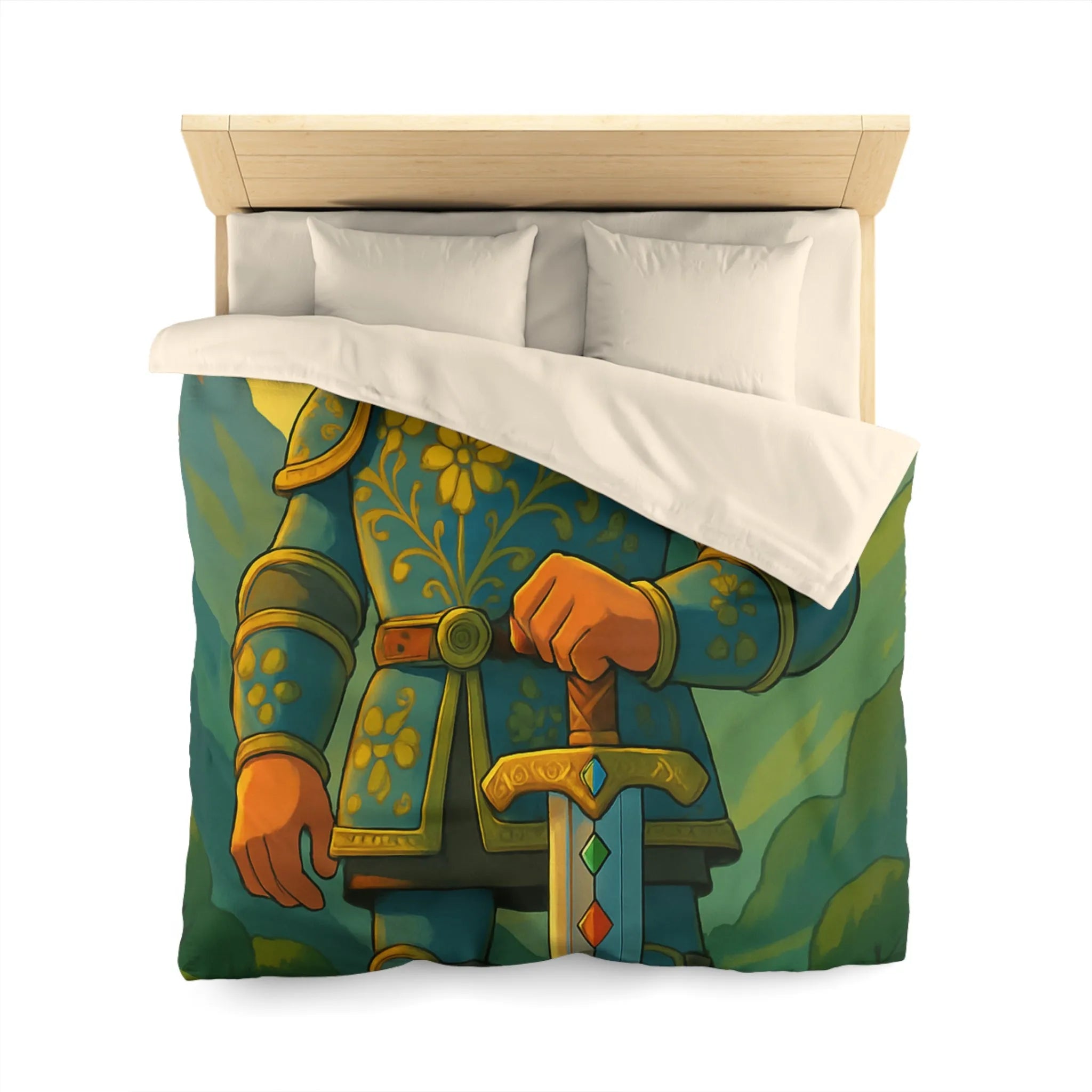 Housse de Couette avec Chevalier Illustré dans Paysage Montagneux Écossais pour Chambre Enfant