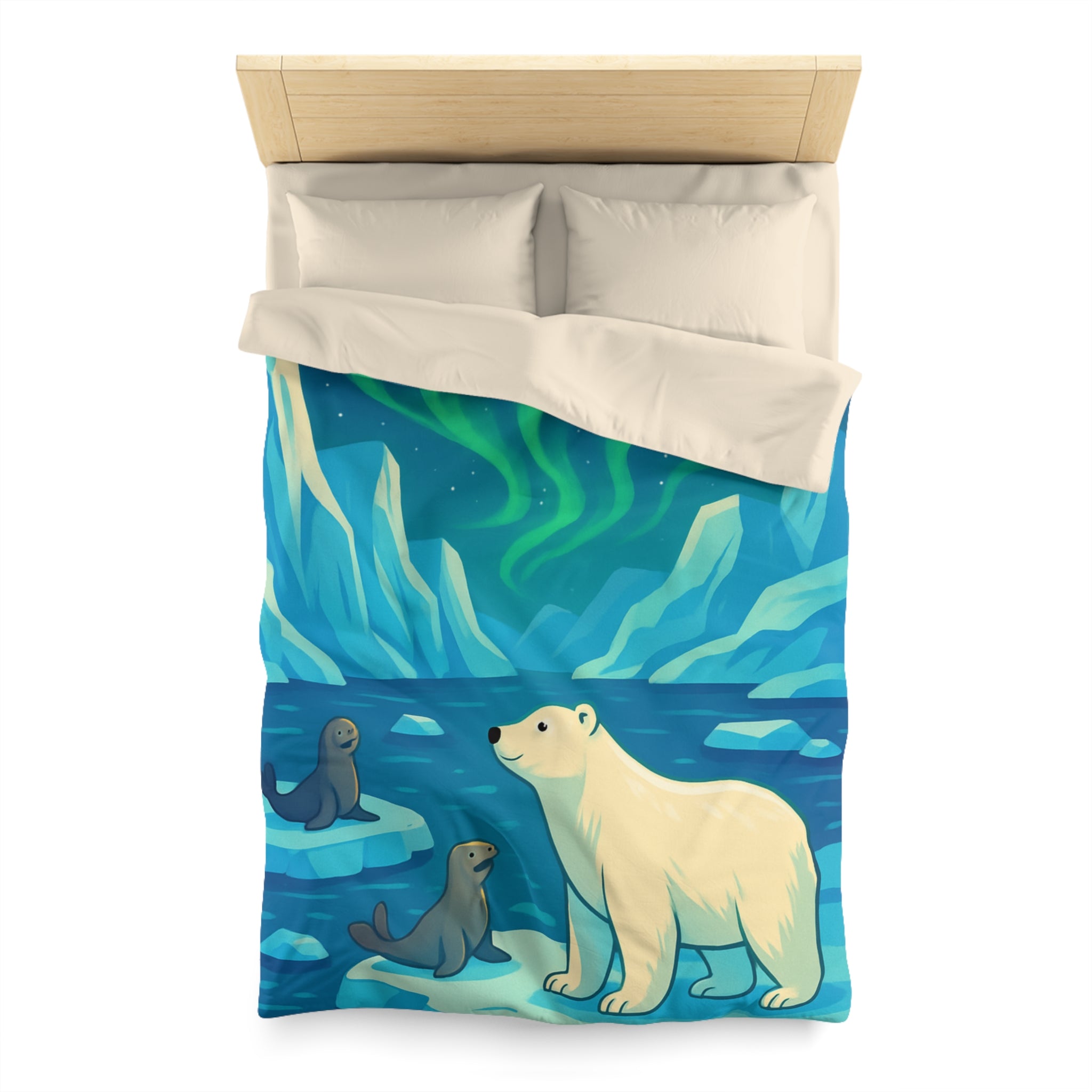Housse de couette polaire avec ours et aurores boréales pour chambre enfant