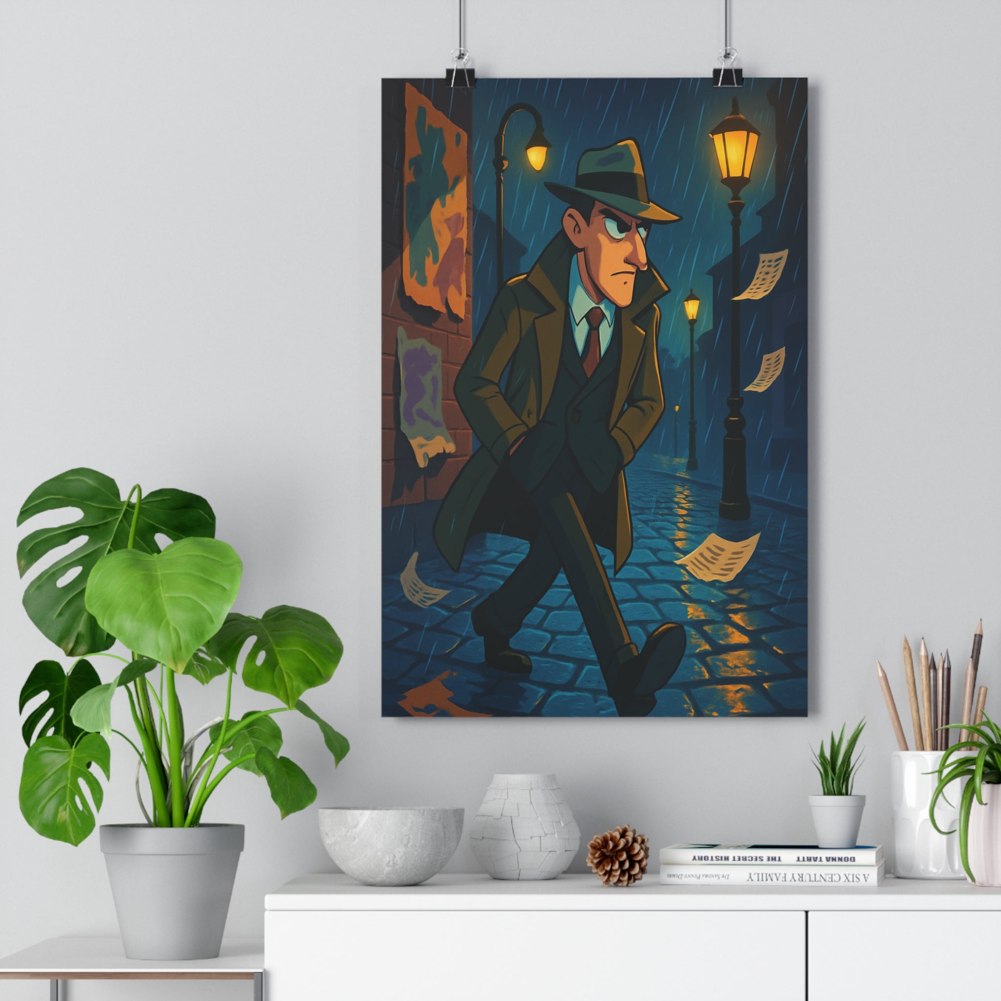 Poster décoratif vintage sombre ombrage mystérieux cartoon salon bureau 30x46 ambiance intrigue élégance style