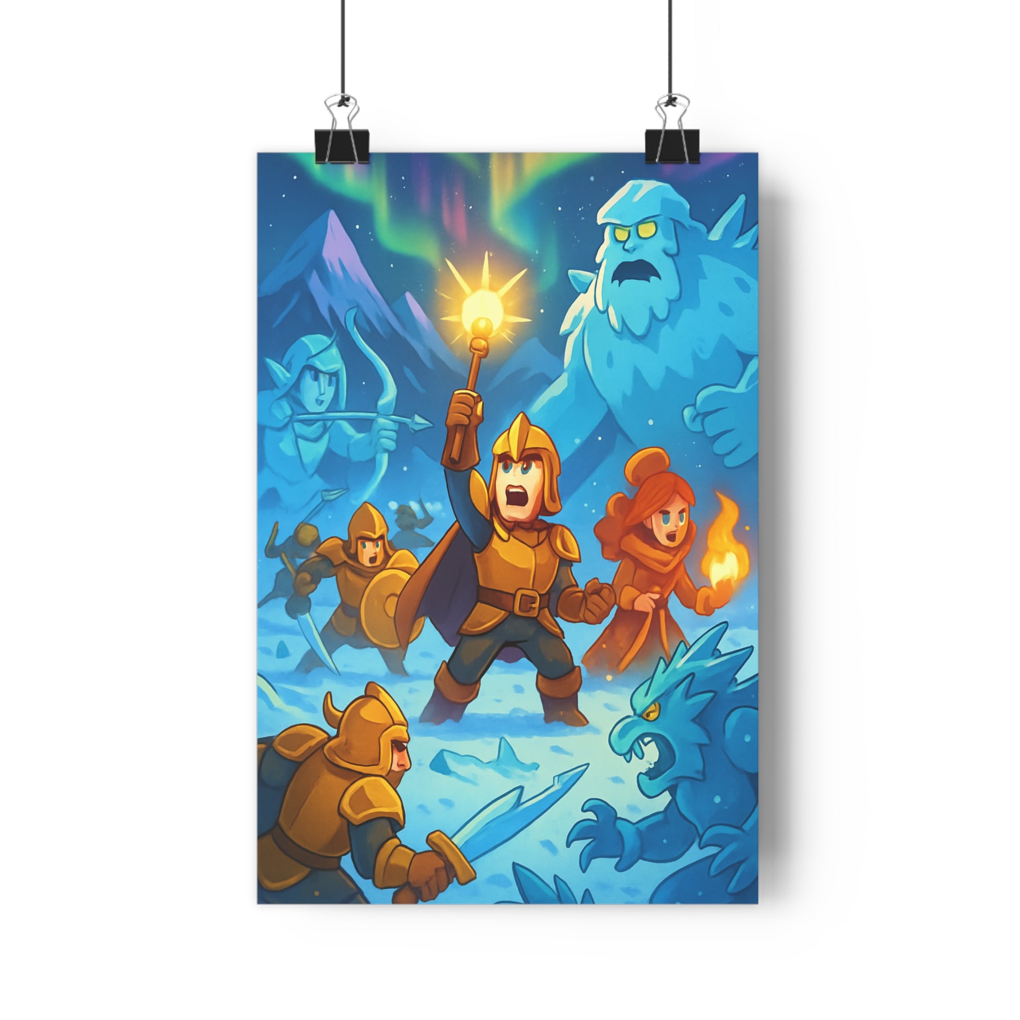 Poster décoratif animé bleu violet fantastique mystique aventure chambre enfant créatures montagnes épique lumineux