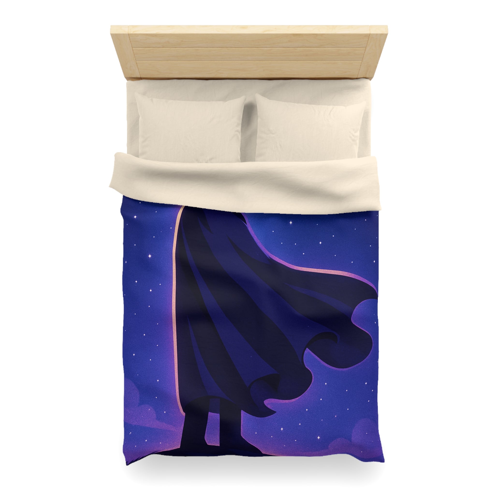 Housse de couette mystérieuse avec silhouette en cape sous un ciel étoilé magique