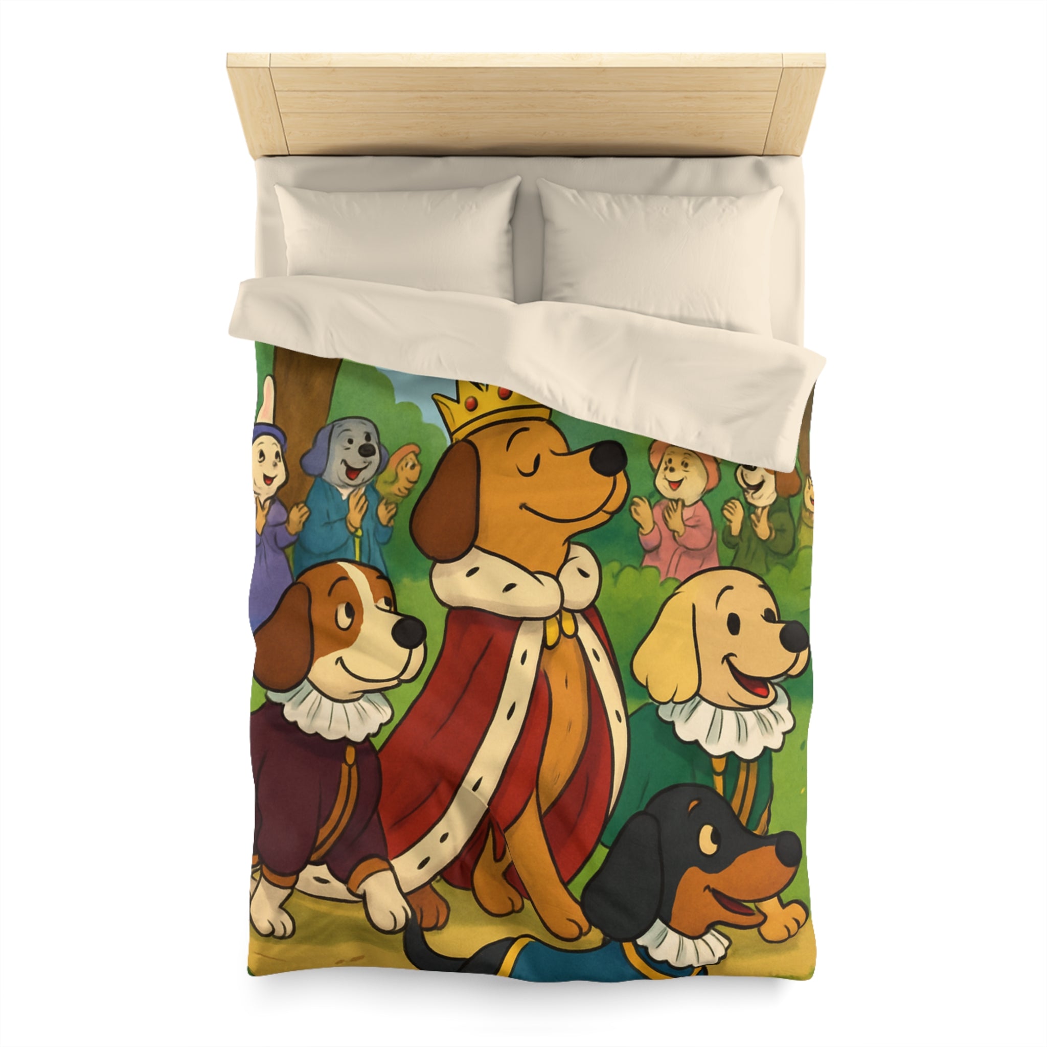 Housse De Couette Pour Enfants Avec Chiens Royaux En Promenade Dans La Forêt Magique