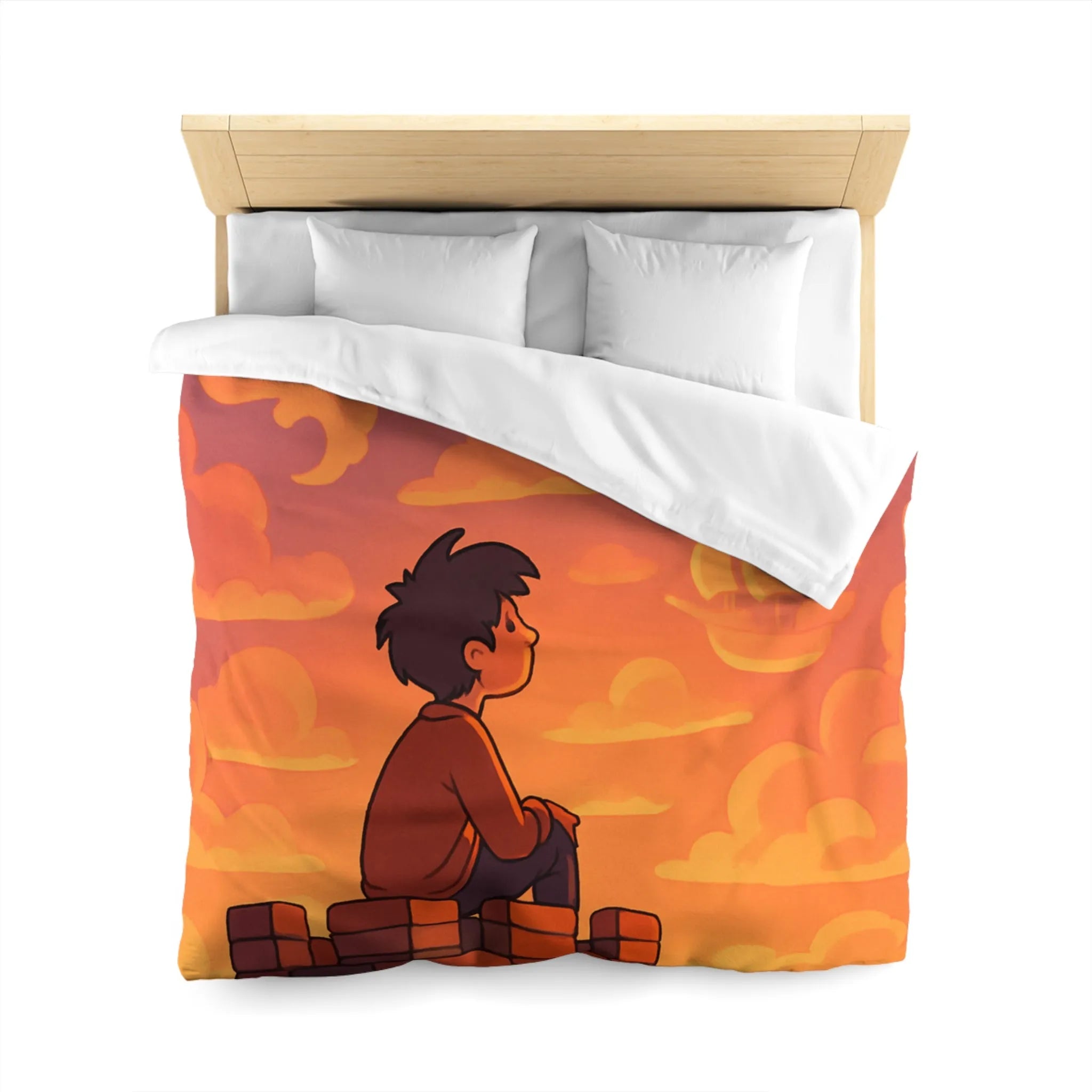 Housse de couette fantastique avec château, dragon et nuages pour enfants rêveurs