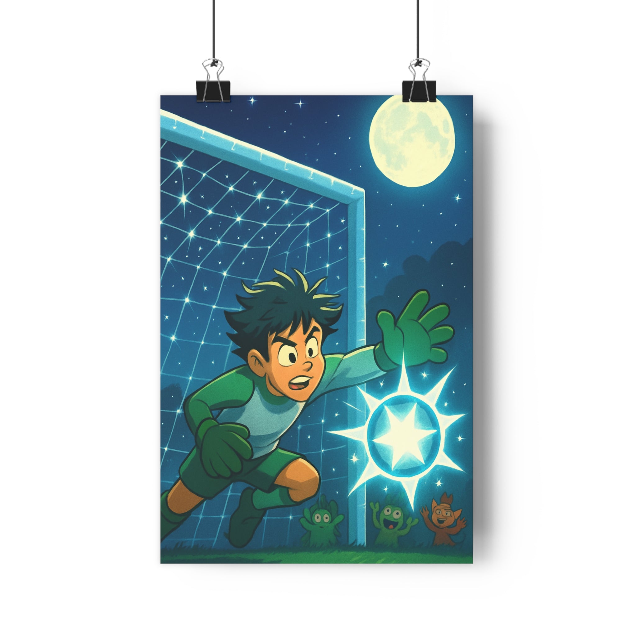 Poster décoratif football vert étoilé mystique aventure enfant chambre fantastique lumineux créatif captivant dynamique