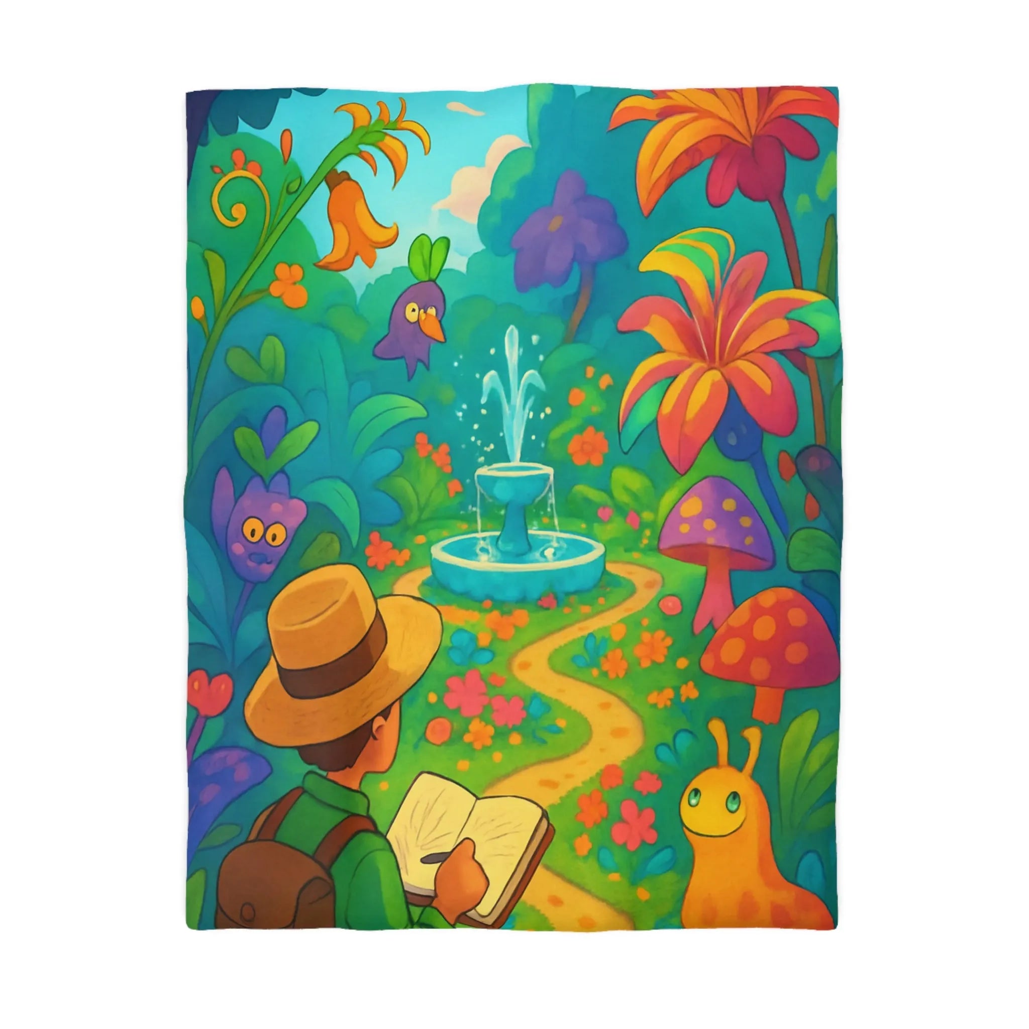 Housse de couette colorée avec sentier magique et créatures de forêt enchantée