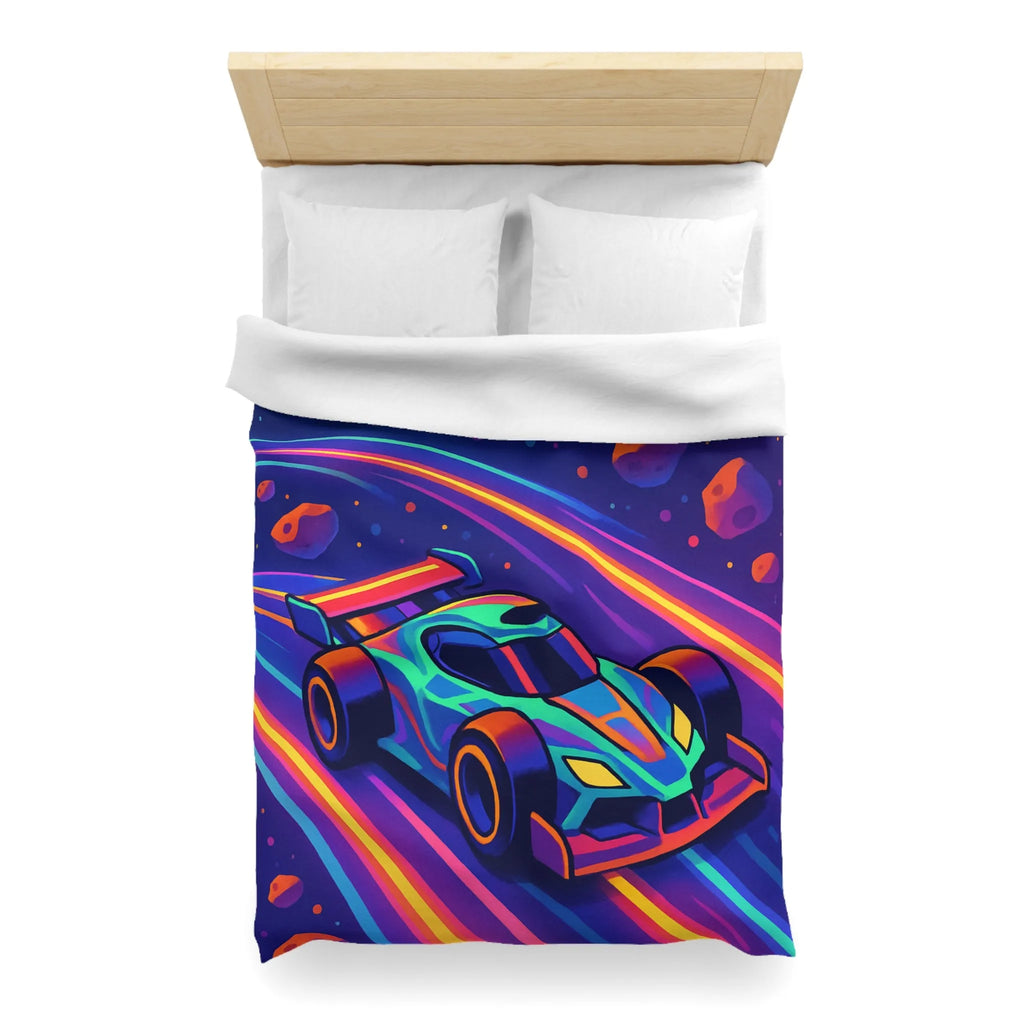 Éblouissante Housse de Couette avec Voiture Néon Galactique et Planètes Colorées