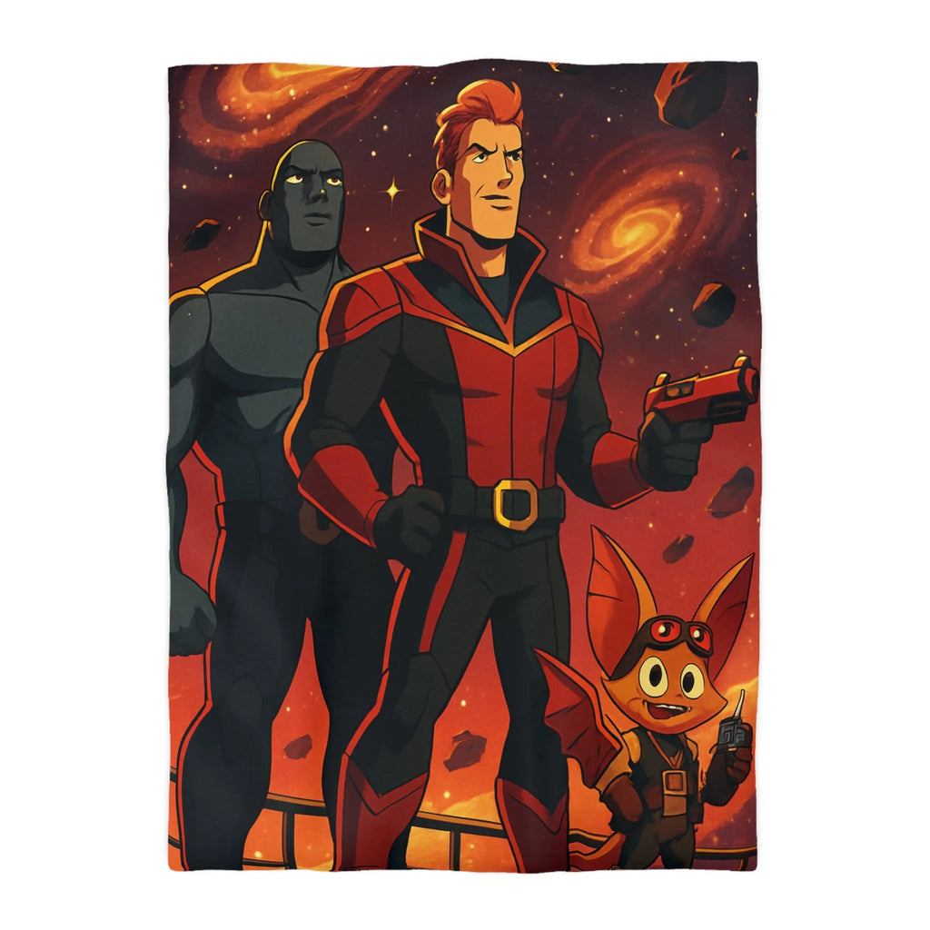 Housse de couette galactique avec héros cosmiques pour chambre d'enfant inspirante et colorée