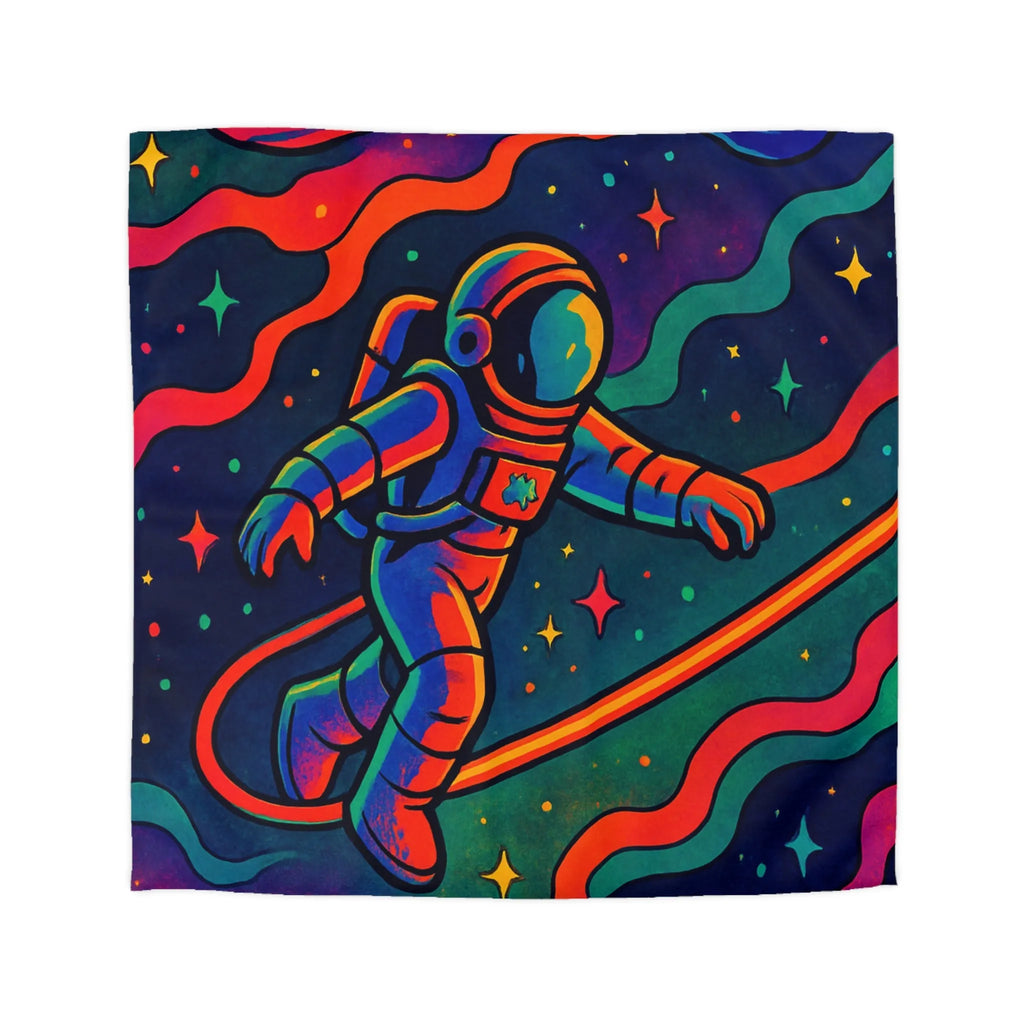 Housse de couette astronaute flottant dans un cosmos aux couleurs psychédéliques vibrantes