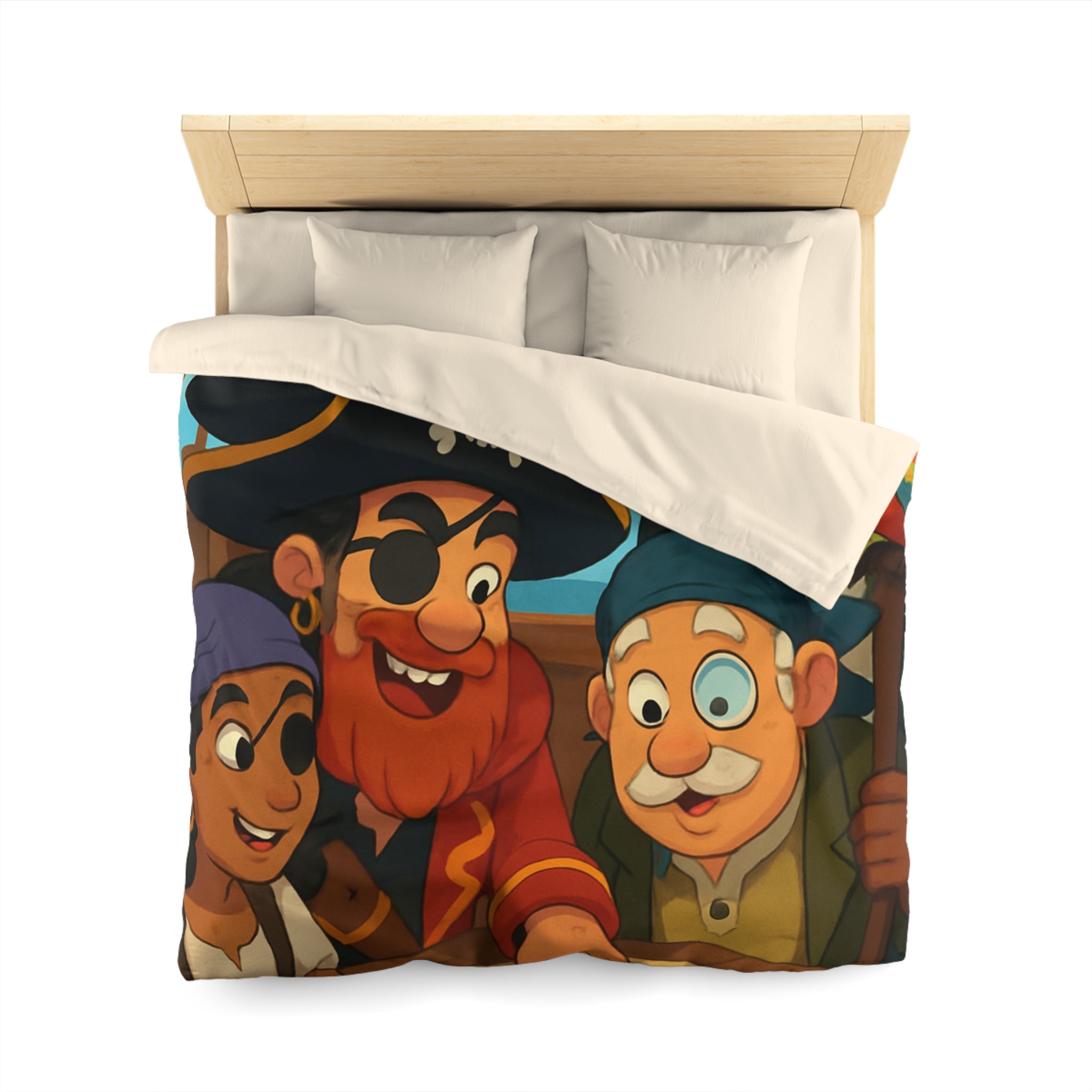 Housse de couette pirate colorée avec carte au trésor et équipage amical joyeux