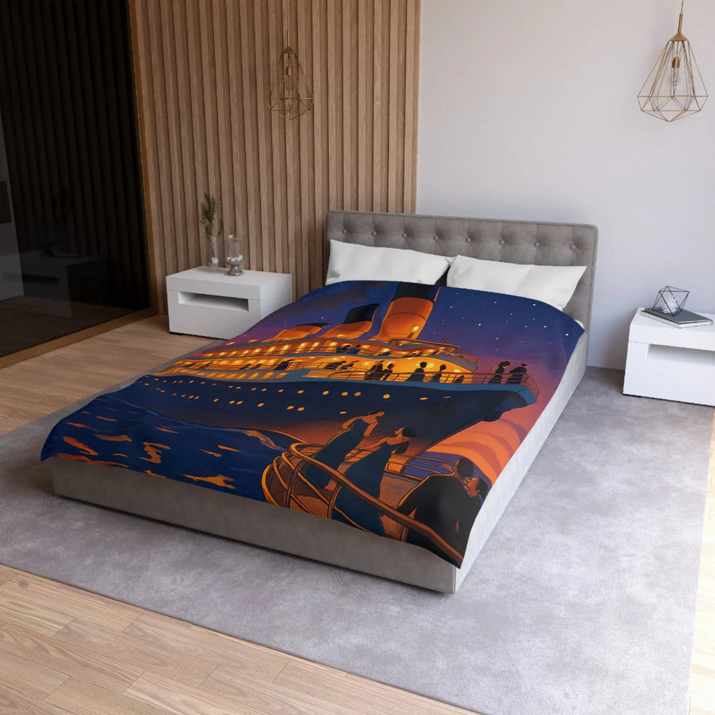 Douce soirée étoilée sur un paquebot illuminé naviguant sur des eaux calmes