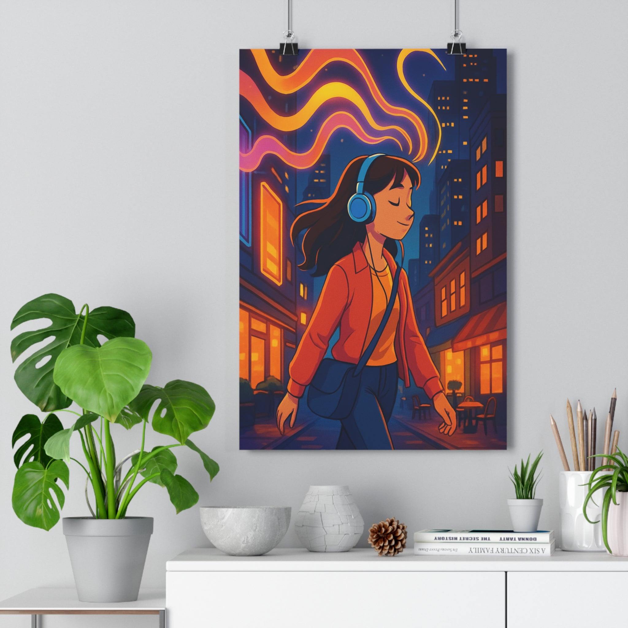 Poster décoratif anime moderne ciel étoilé nocturne chambre salon dynamique jeune femme pensée qualité
