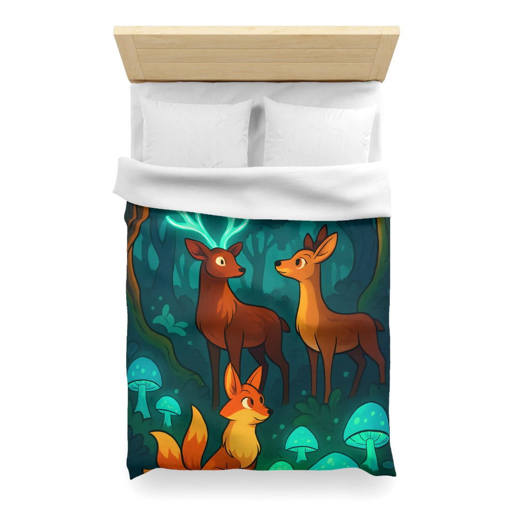 Housse de couette avec animaux de forêt et champignons sous lumière lunaire magique
