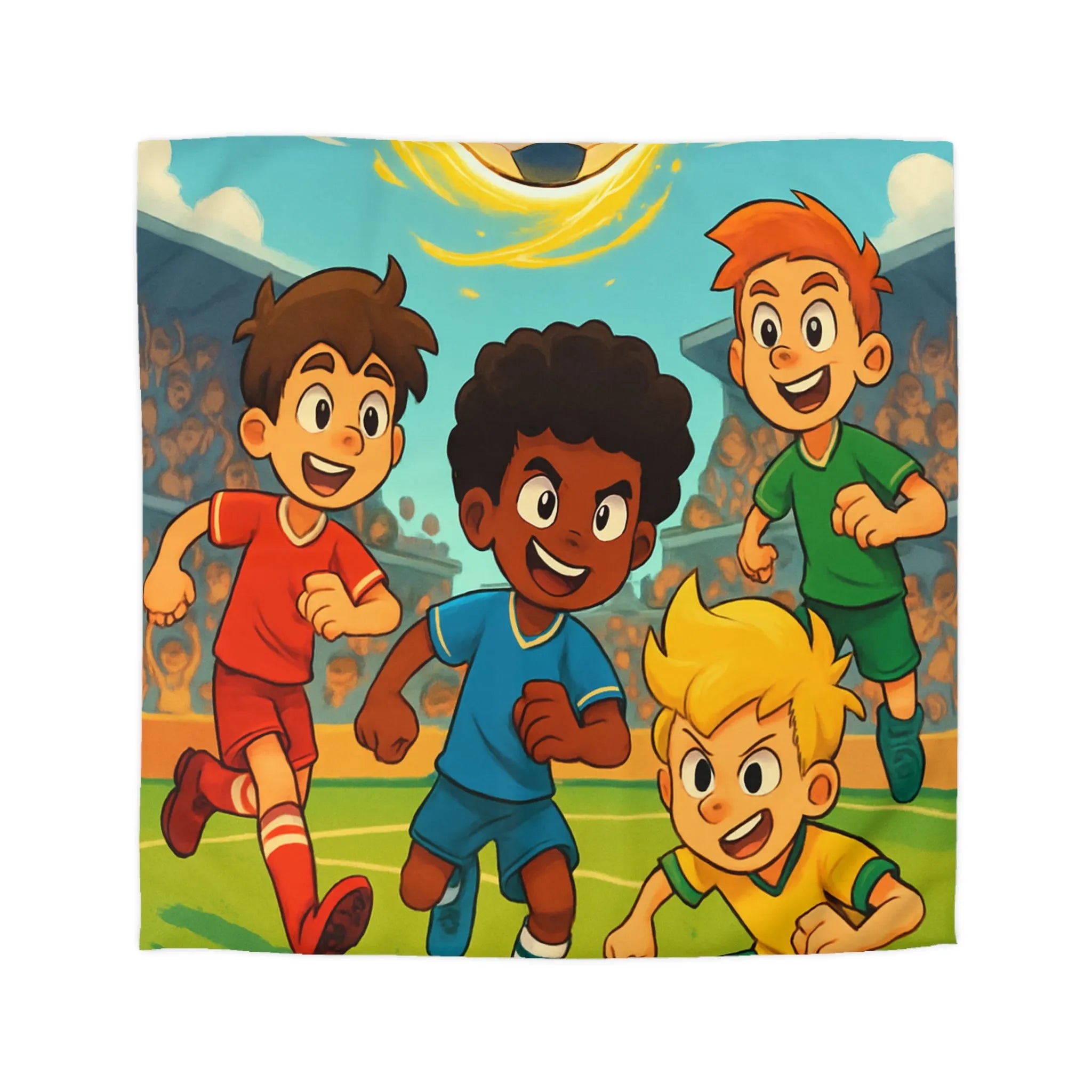 Housse de couette ludique sur le thème du football avec enfants et ballon magique