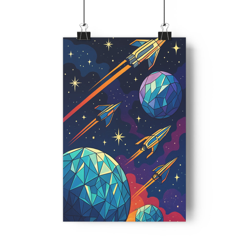 Poster décoratif moderne bleu violet futuriste aventure salon chambre enfant espace design tendance qualité