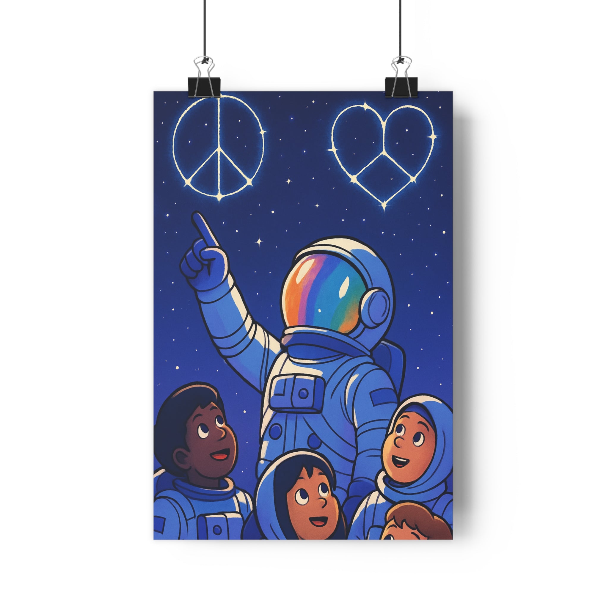 Poster décoratif astronaute enfants étoiles bleu profond cartoon inspirant chambre espoir curiosité ciel aventure