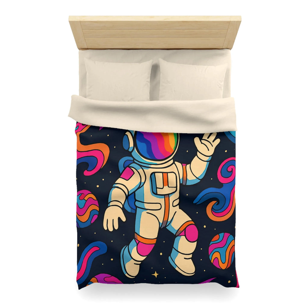 Housse de Couette Astronaute Psychédélique dans l’Espace avec Planètes Colorées et Fusées