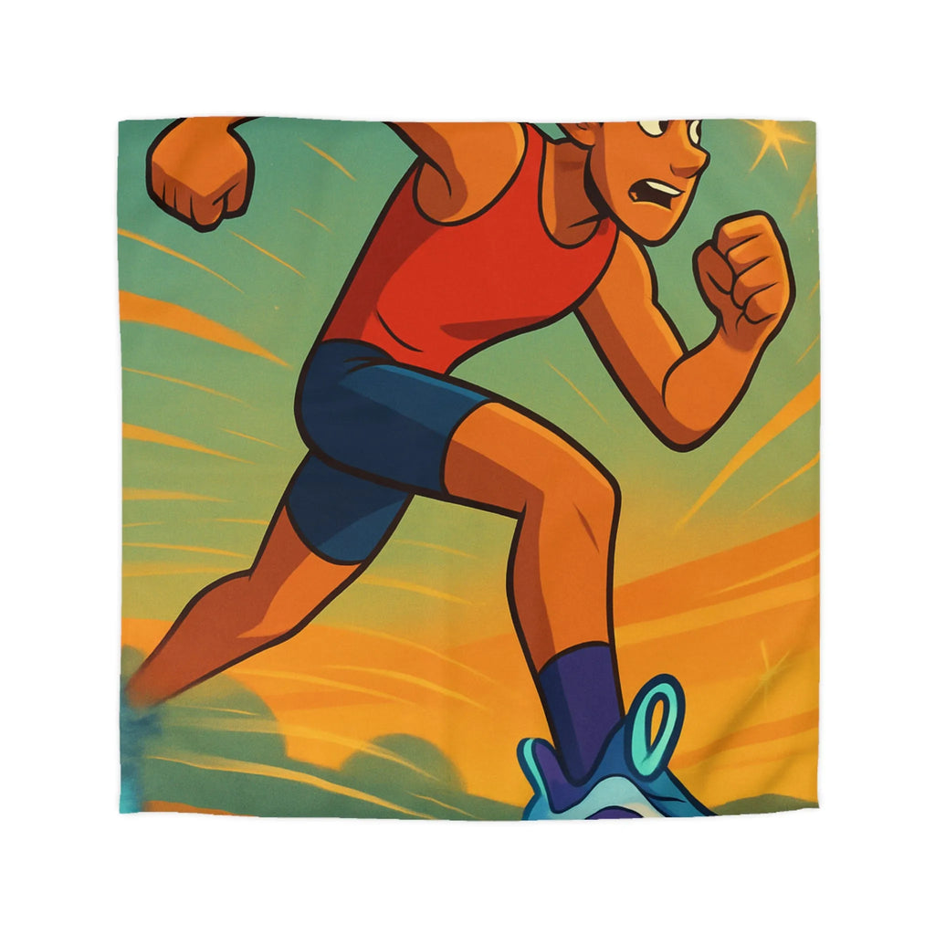 Housse de couette dynamique coureur stylisé accélérant sur fond d’énergie vibrante